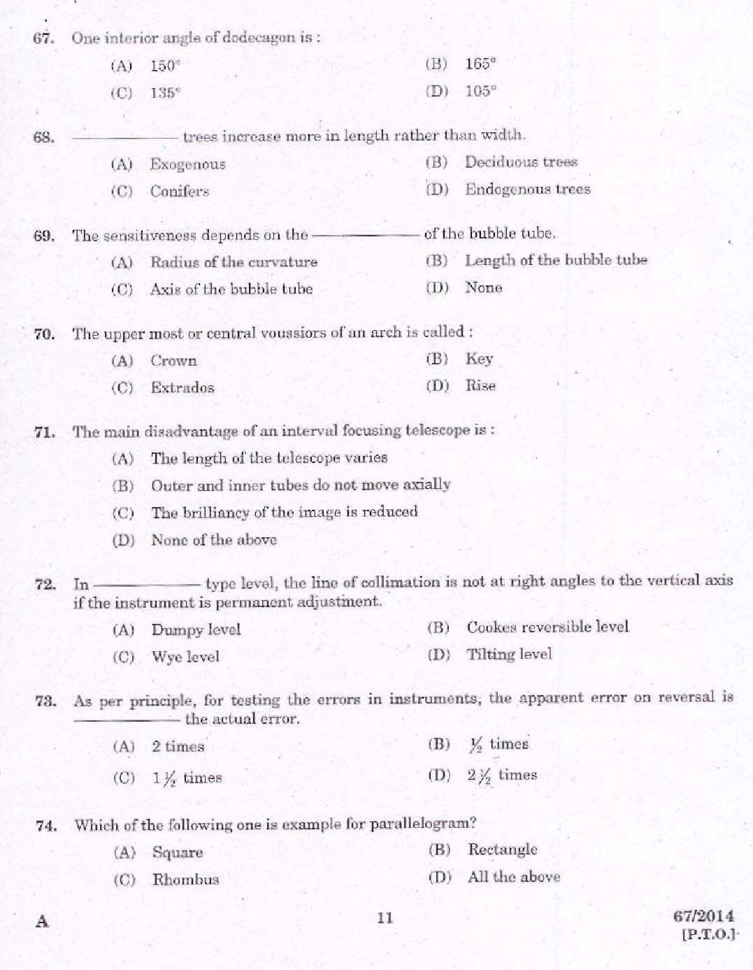 KPSC Draftsman Grade II Civil Exam 2014 Code 672014 9