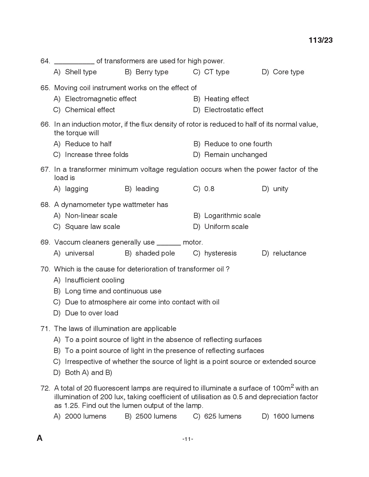 KPSC Draftsman Grade II Electrical Exam 2023 Code 1132023 10