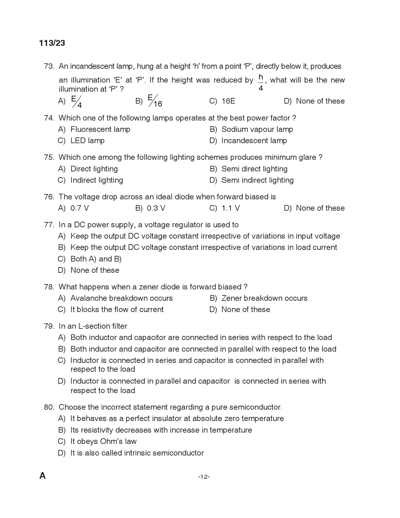 KPSC Draftsman Grade II Electrical Exam 2023 Code 1132023 11