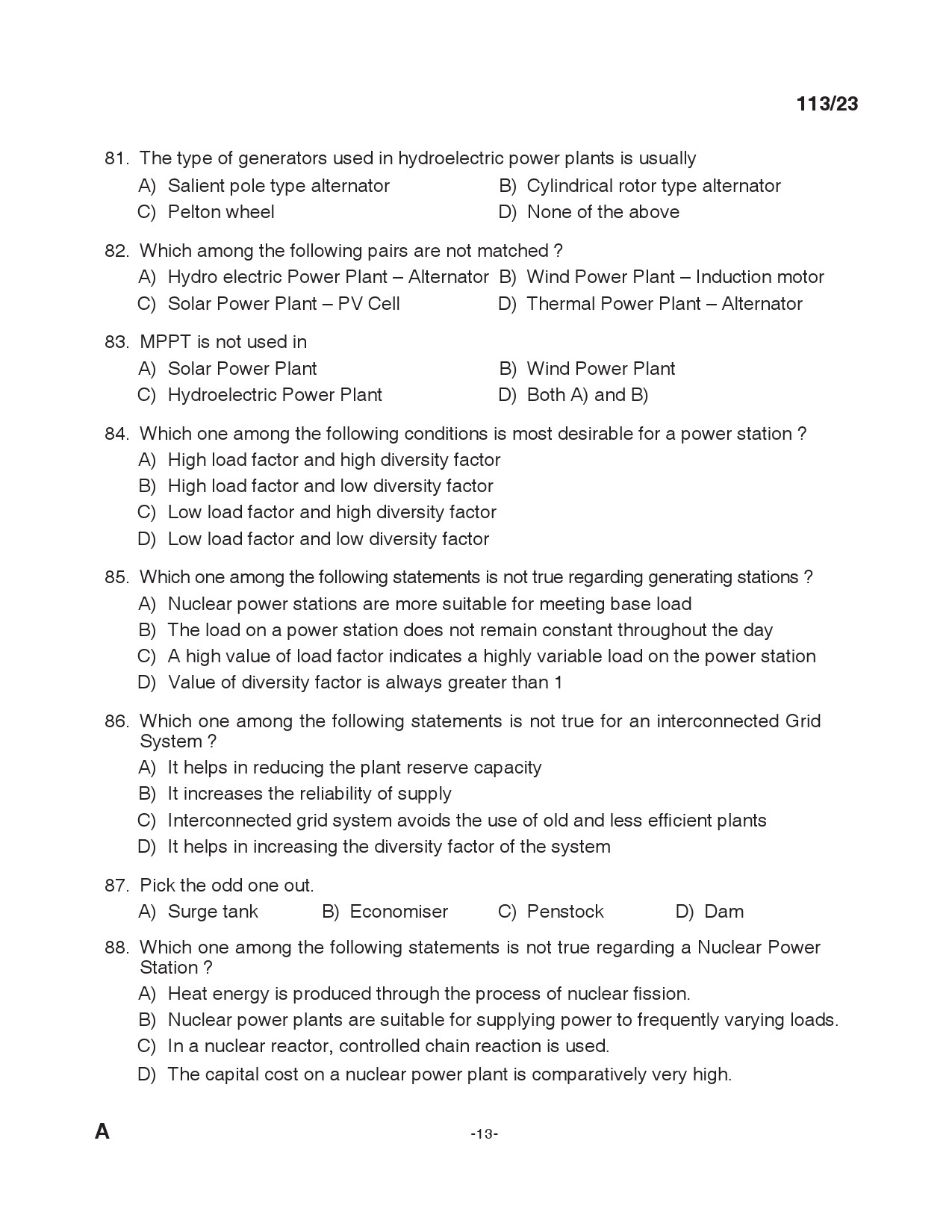 KPSC Draftsman Grade II Electrical Exam 2023 Code 1132023 12