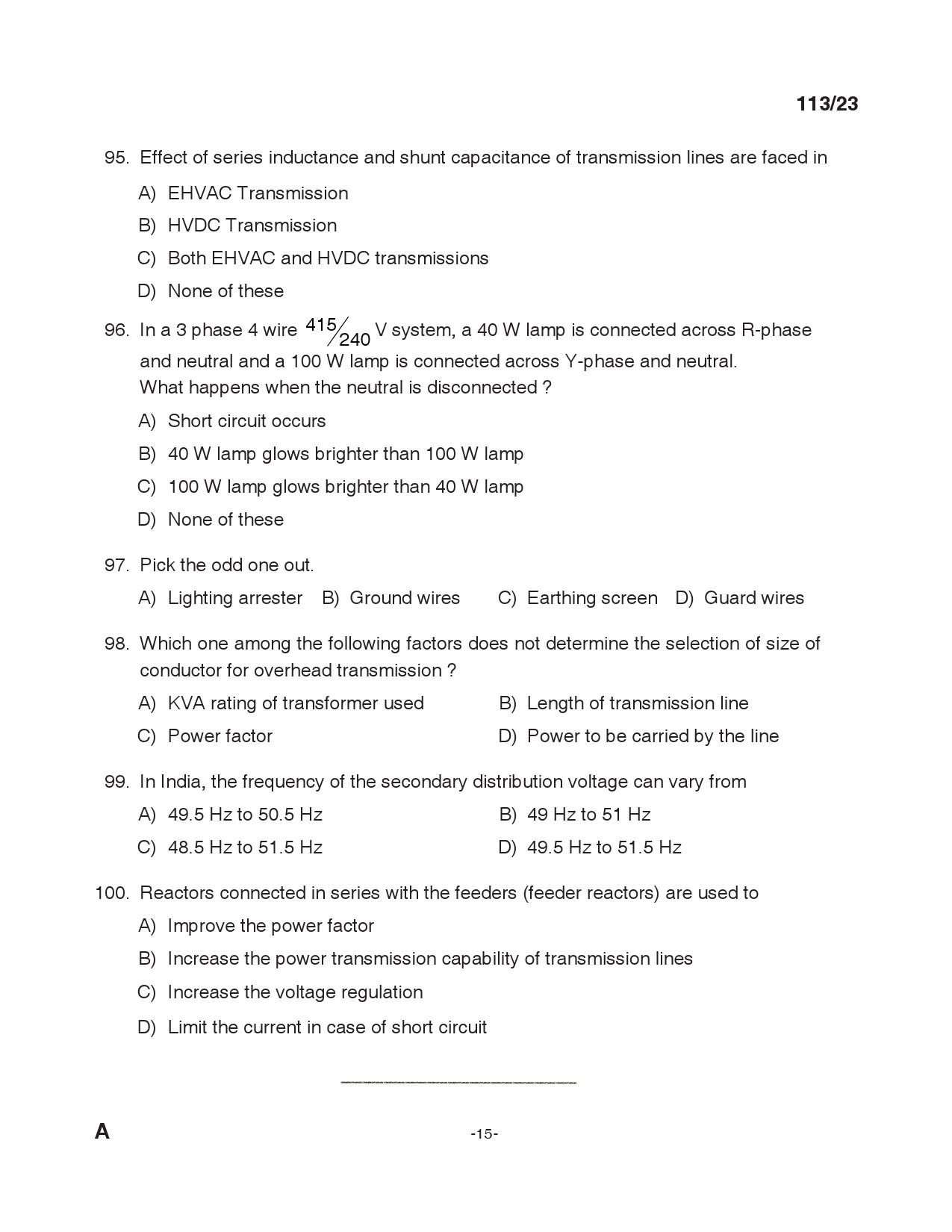 KPSC Draftsman Grade II Electrical Exam 2023 Code 1132023 14