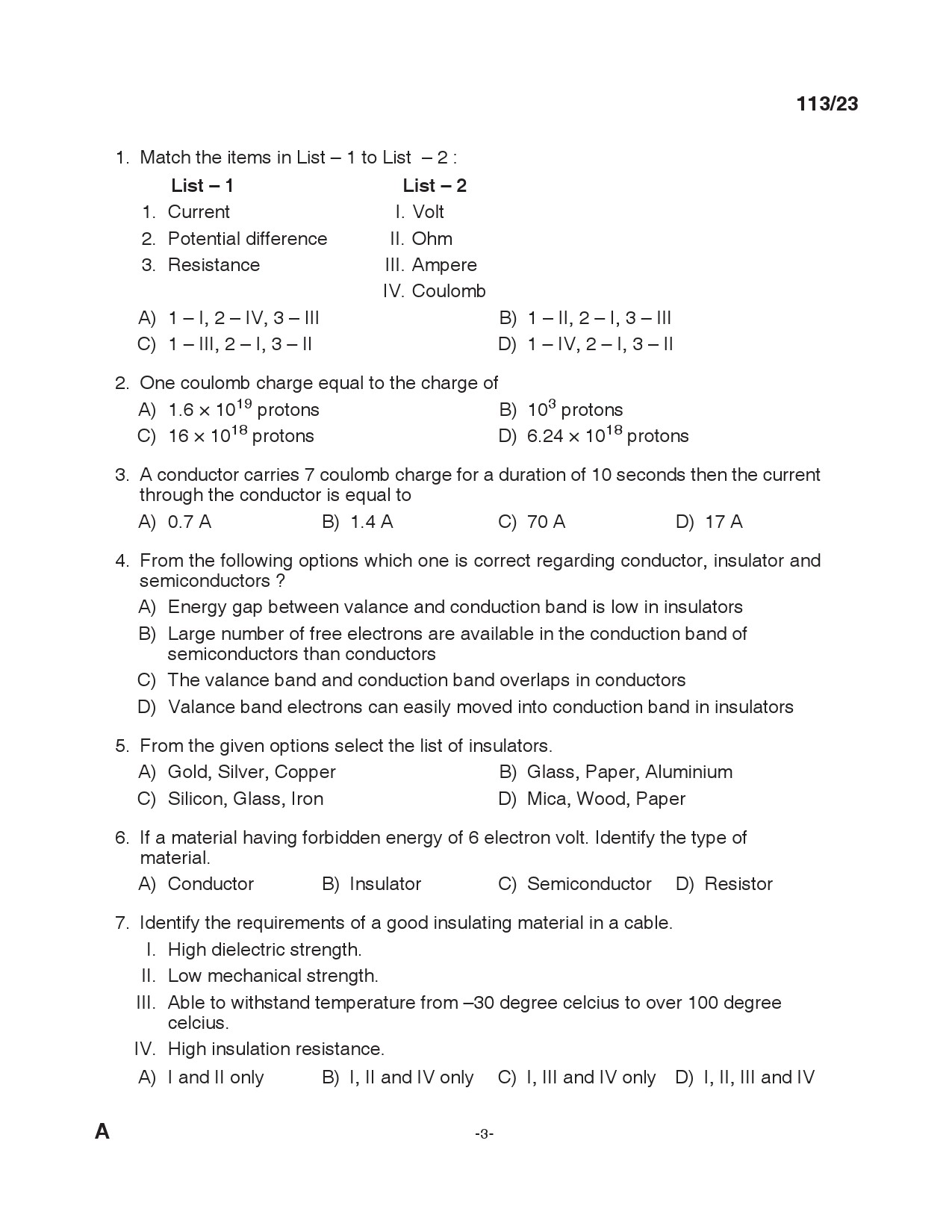 KPSC Draftsman Grade II Electrical Exam 2023 Code 1132023 2