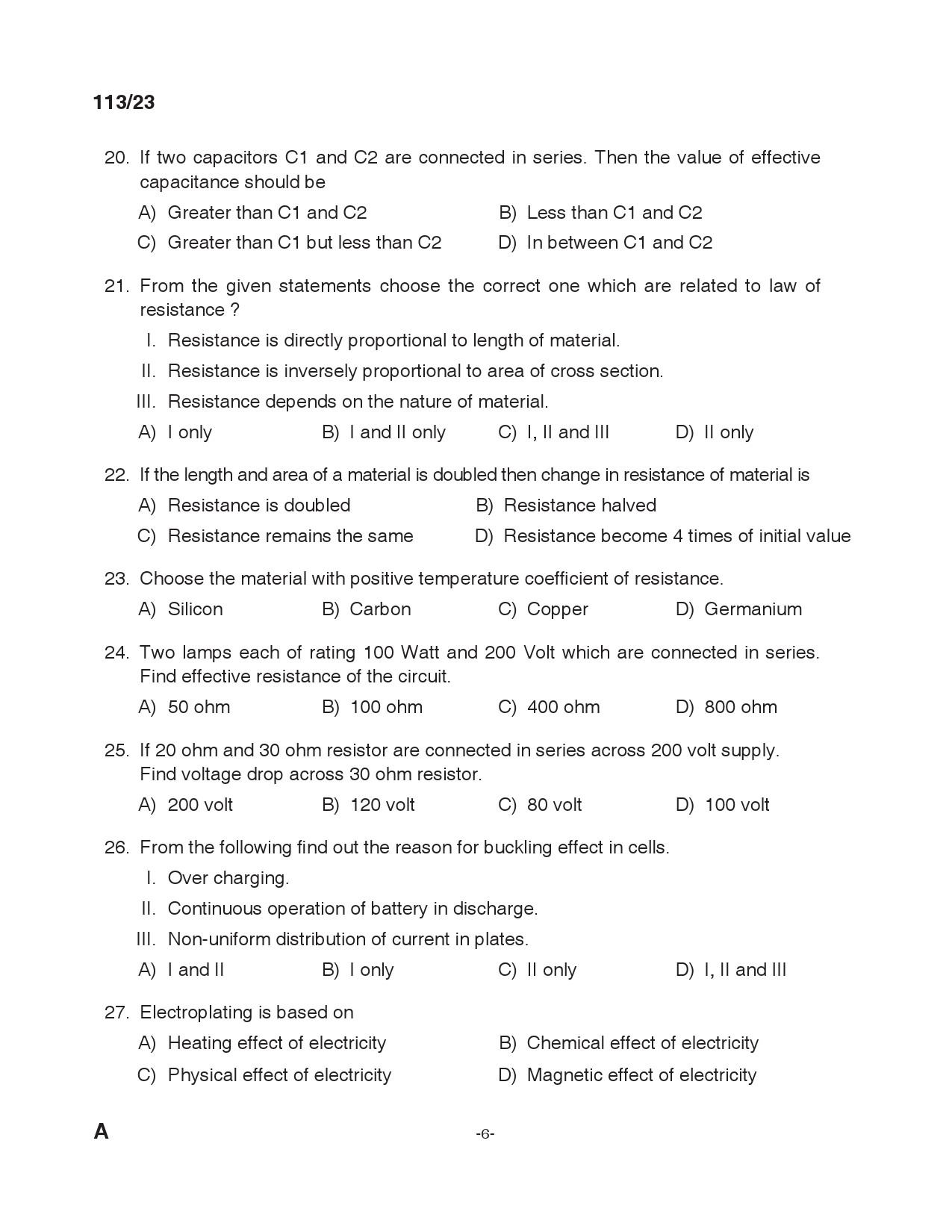 KPSC Draftsman Grade II Electrical Exam 2023 Code 1132023 5