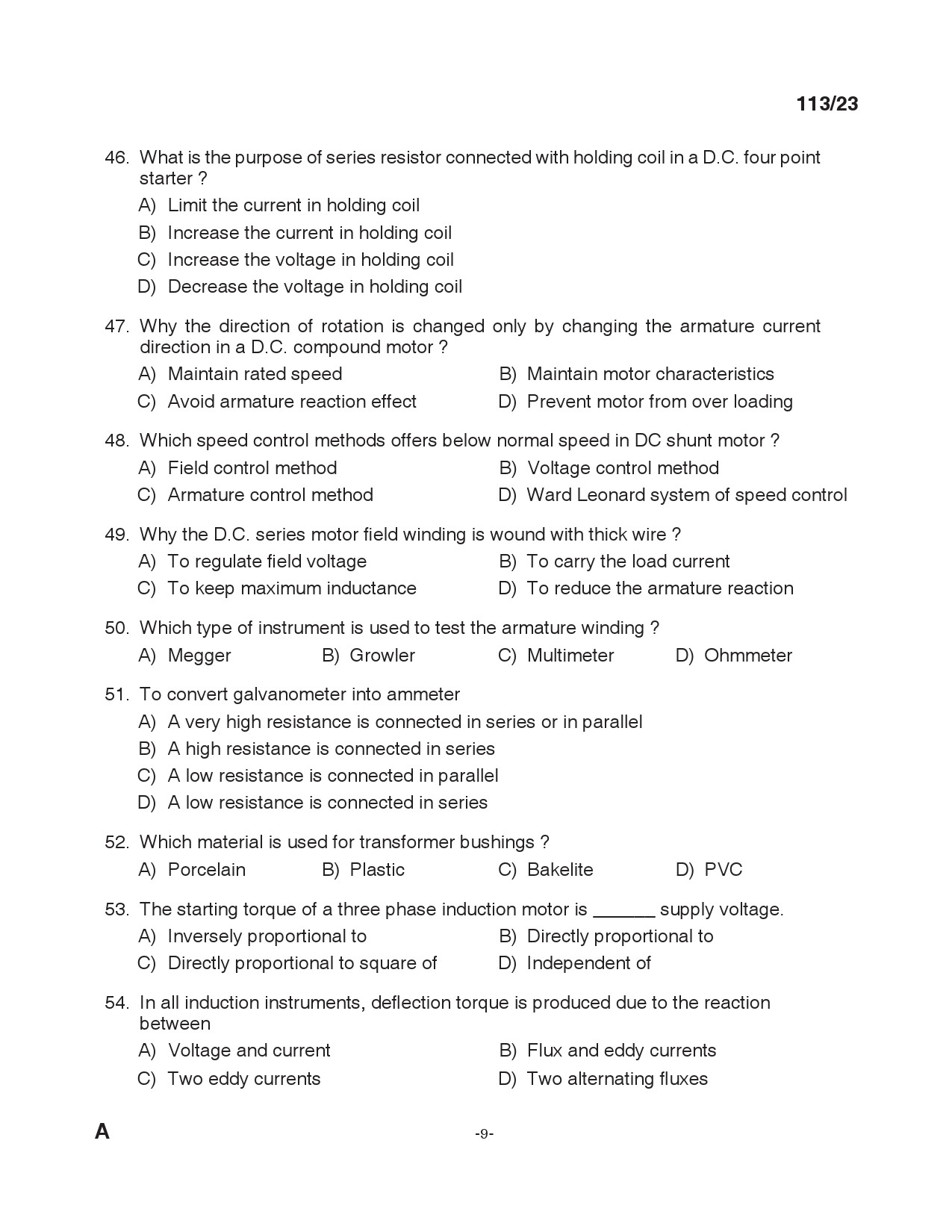 KPSC Draftsman Grade II Electrical Exam 2023 Code 1132023 8