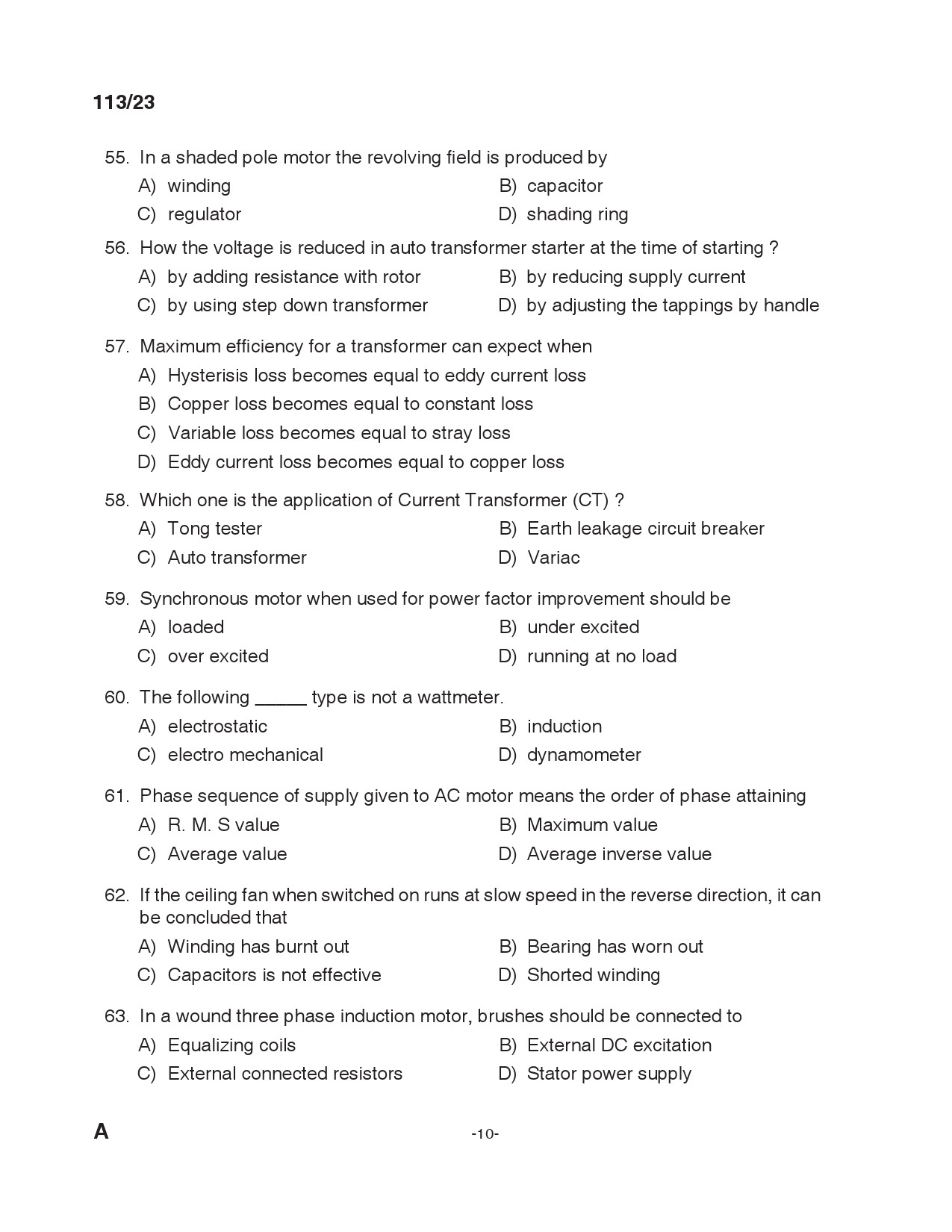 KPSC Draftsman Grade II Electrical Exam 2023 Code 1132023 9