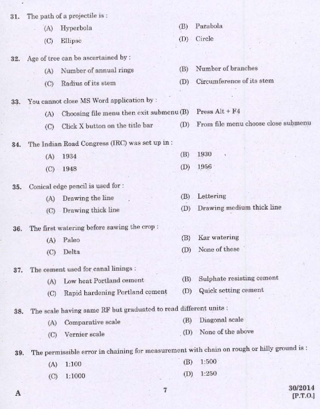 KPSC Draftsman Grade II Exam 2014 Code 302014 5