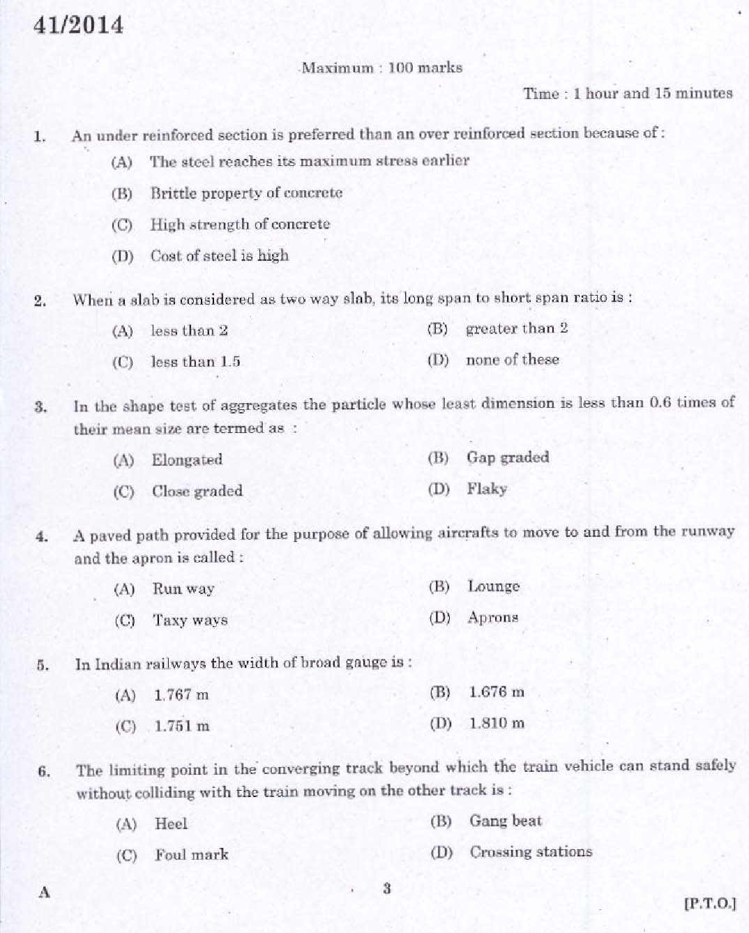 KPSC Draftsman Grade II Exam 2014 Code 412014 1