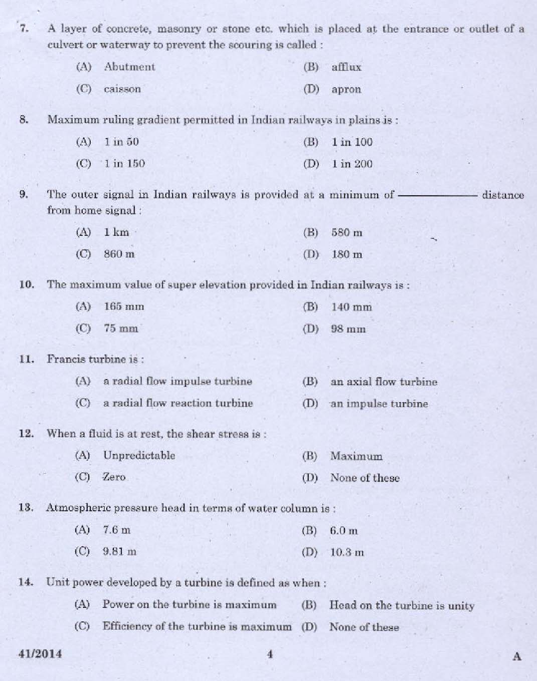 KPSC Draftsman Grade II Exam 2014 Code 412014 2