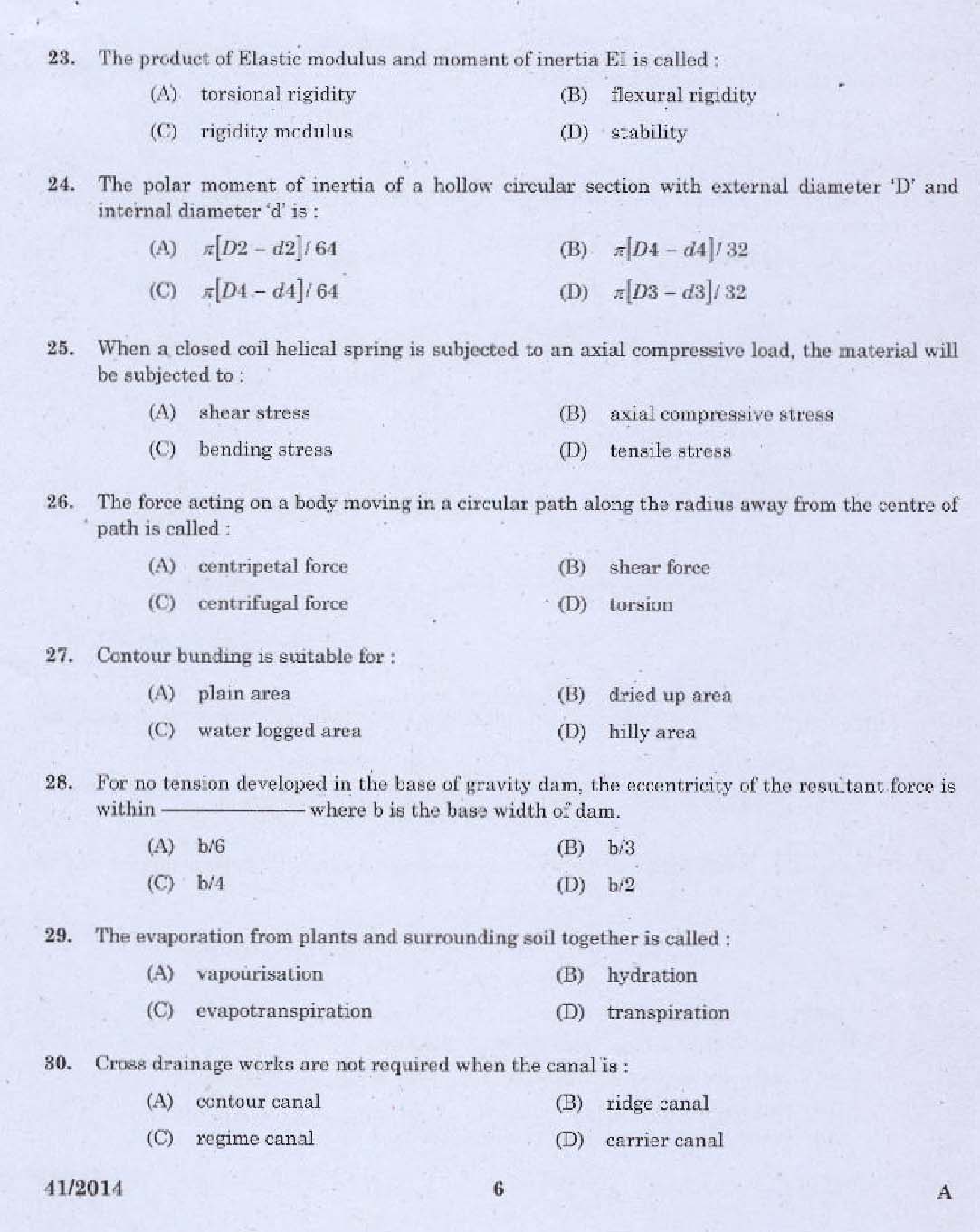 KPSC Draftsman Grade II Exam 2014 Code 412014 4