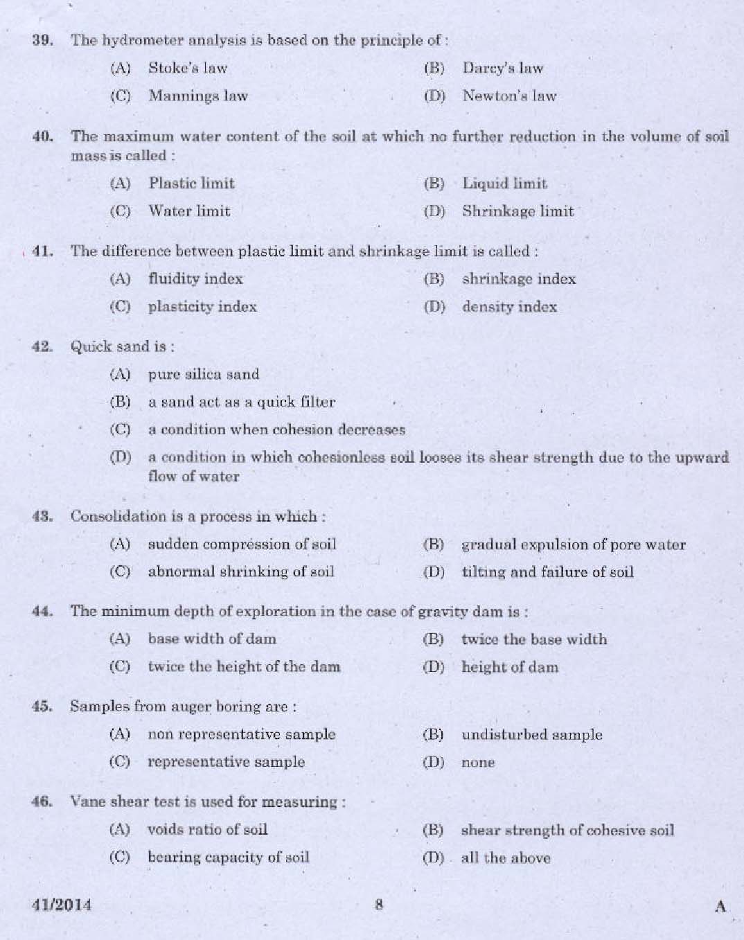 KPSC Draftsman Grade II Exam 2014 Code 412014 6