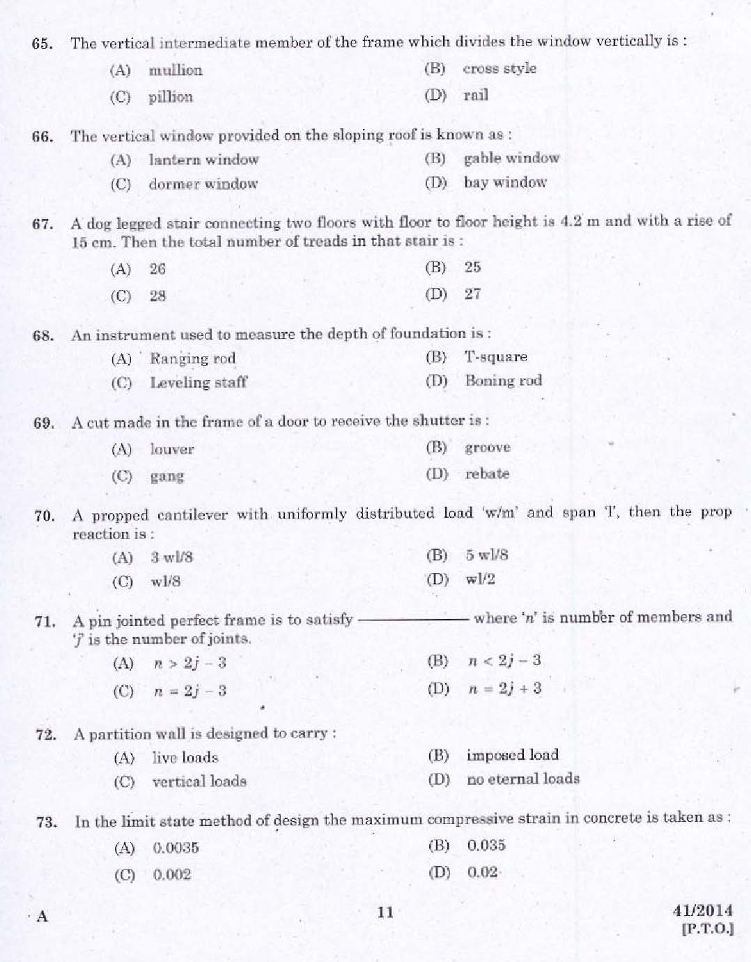 KPSC Draftsman Grade II Exam 2014 Code 412014 9