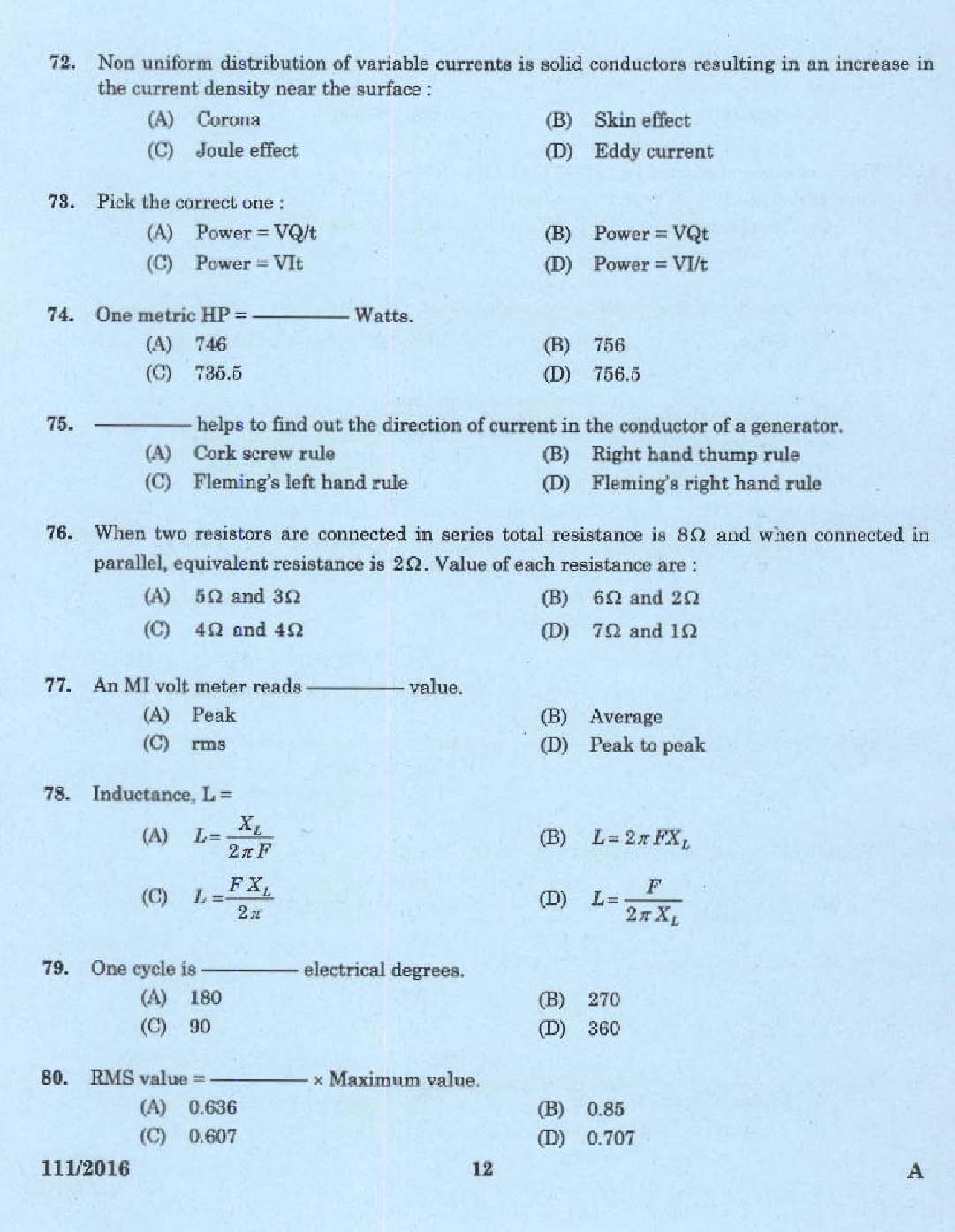 KPSC Draftsman Grade II Exam 2016 Code 1112016 10