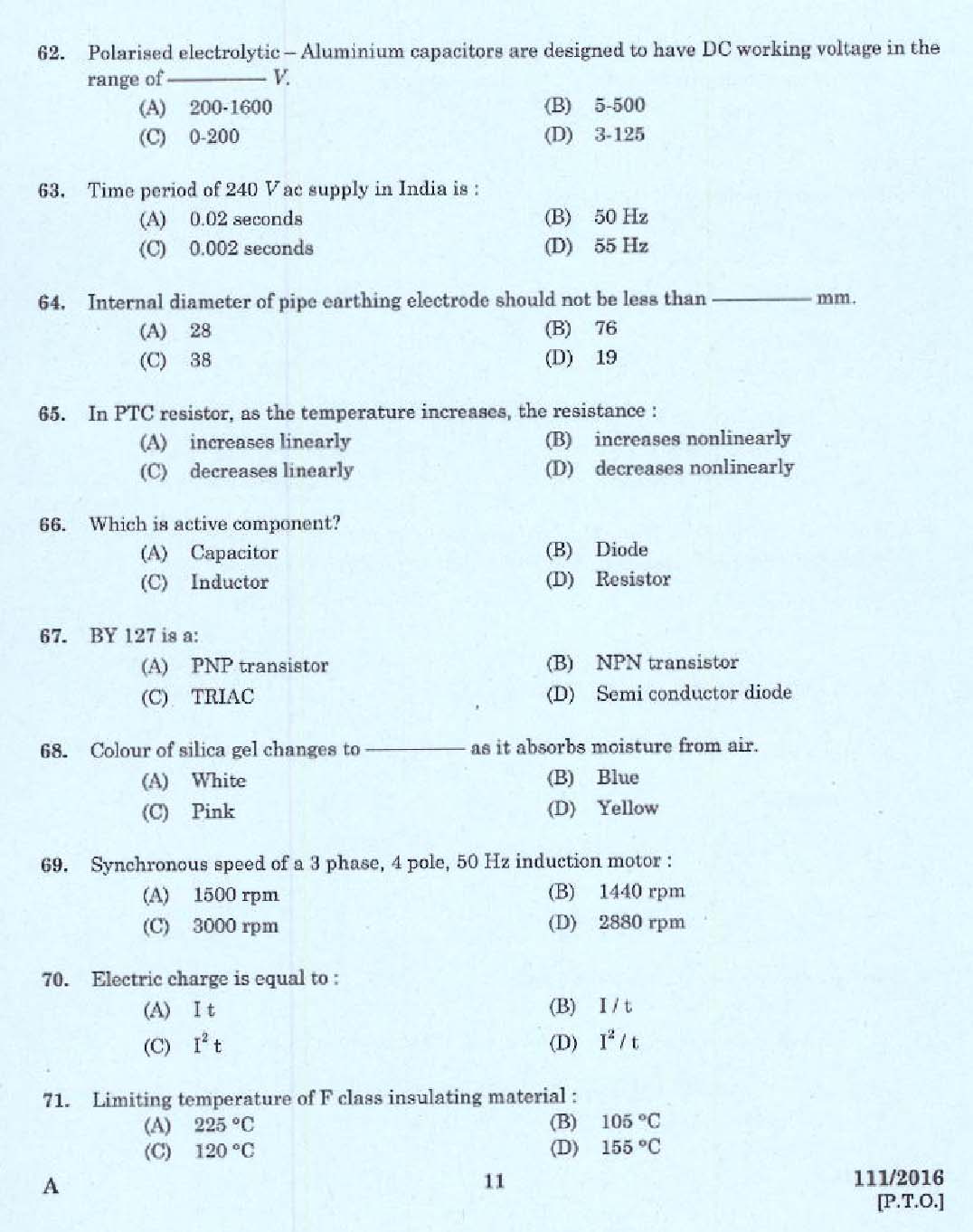 KPSC Draftsman Grade II Exam 2016 Code 1112016 9