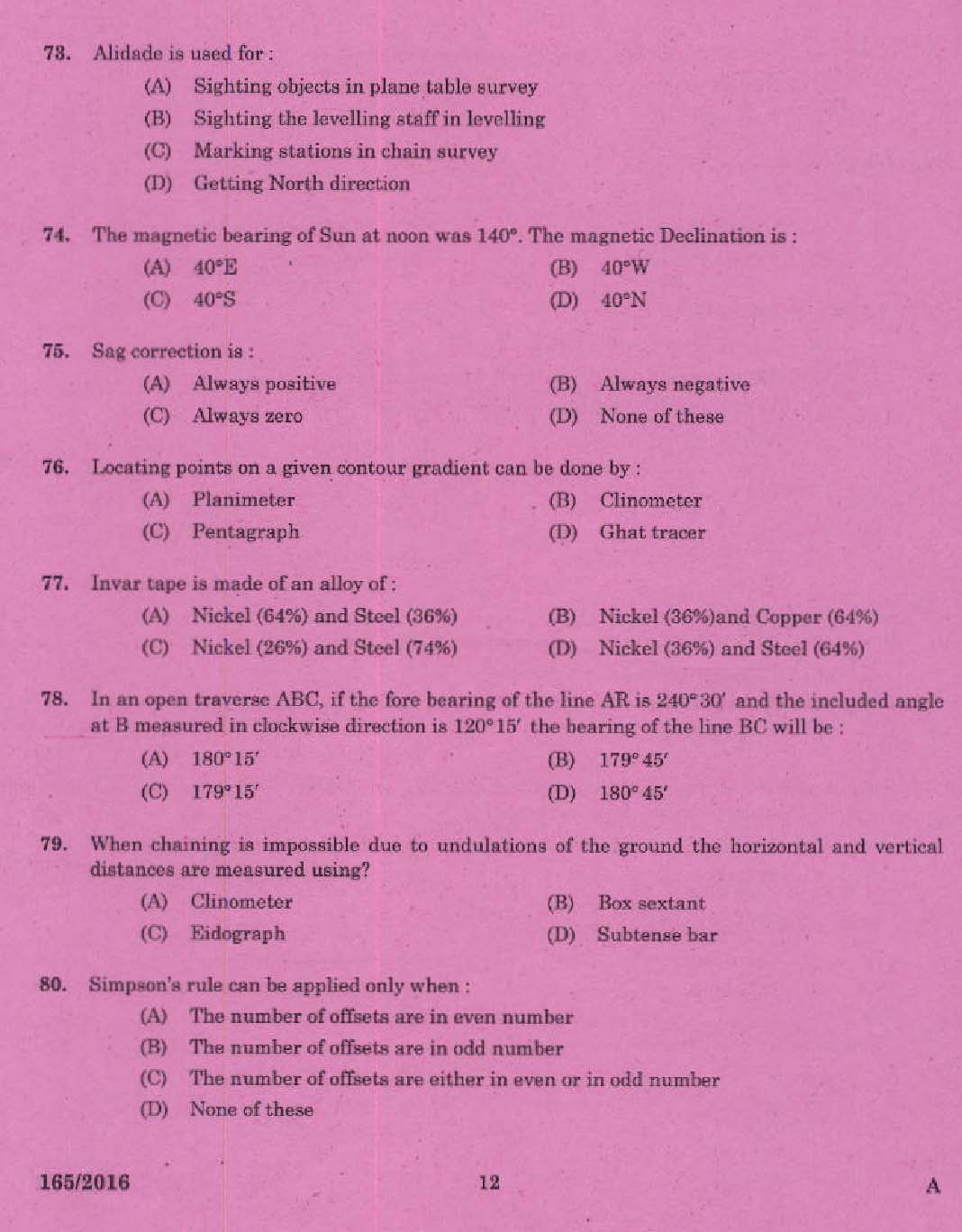 KPSC Draftsman Grade II Exam 2016 Code 1652016 10