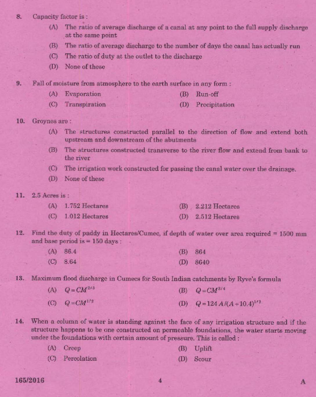 KPSC Draftsman Grade II Exam 2016 Code 1652016 2