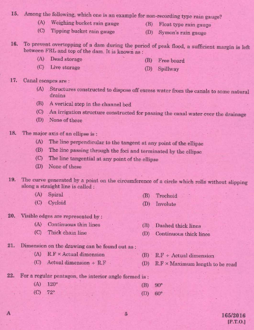 KPSC Draftsman Grade II Exam 2016 Code 1652016 3