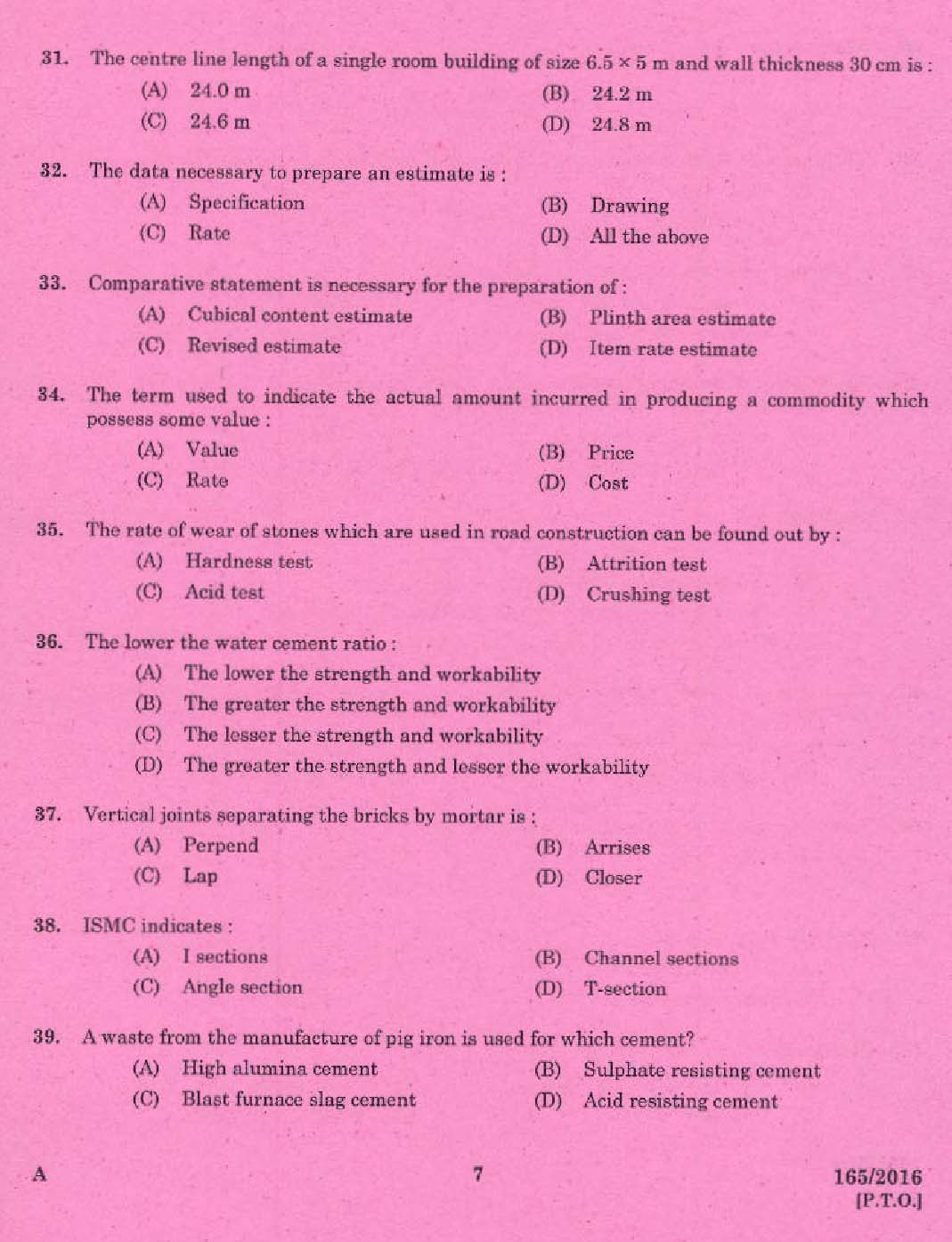 KPSC Draftsman Grade II Exam 2016 Code 1652016 5