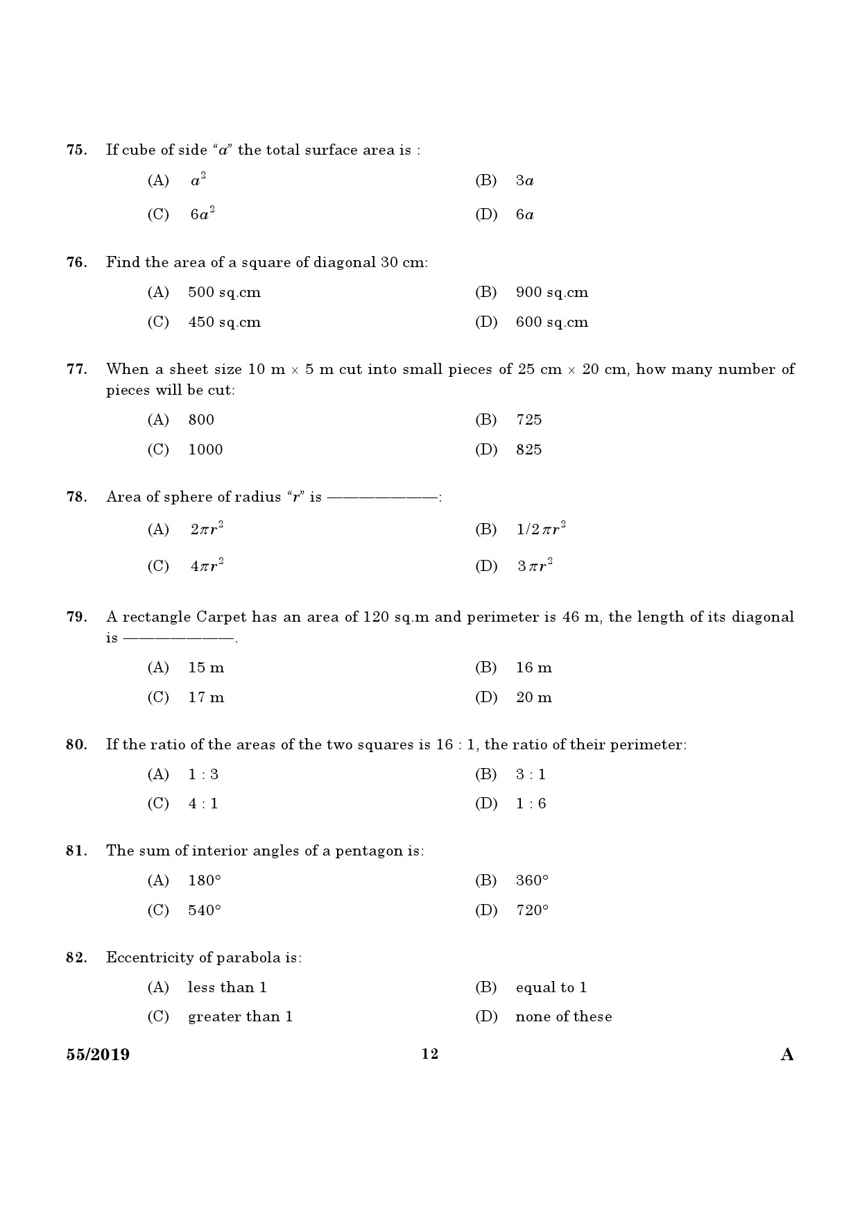 KPSC Draftsman Grade II Mechanical Exam 2019 Code 552019 10