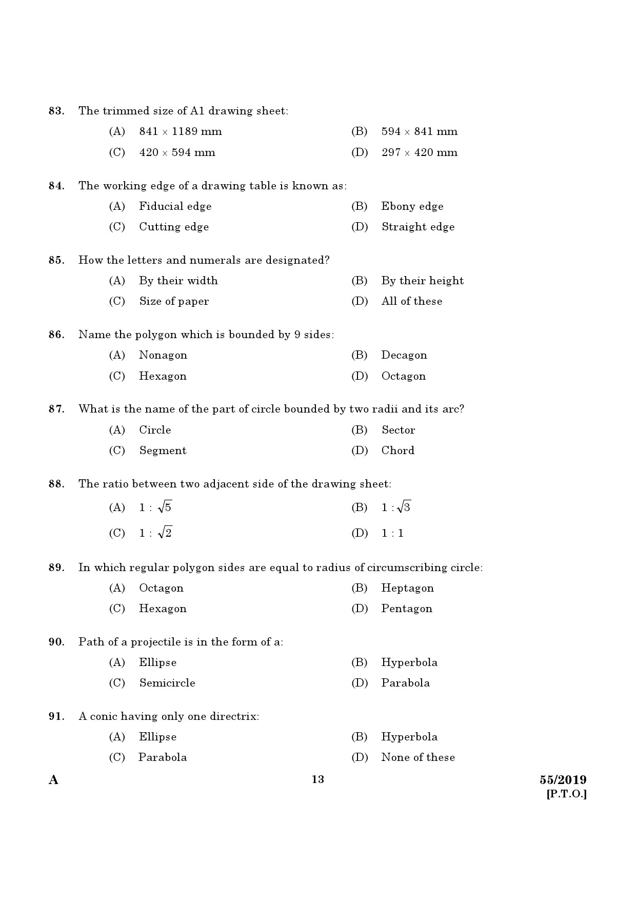 KPSC Draftsman Grade II Mechanical Exam 2019 Code 552019 11