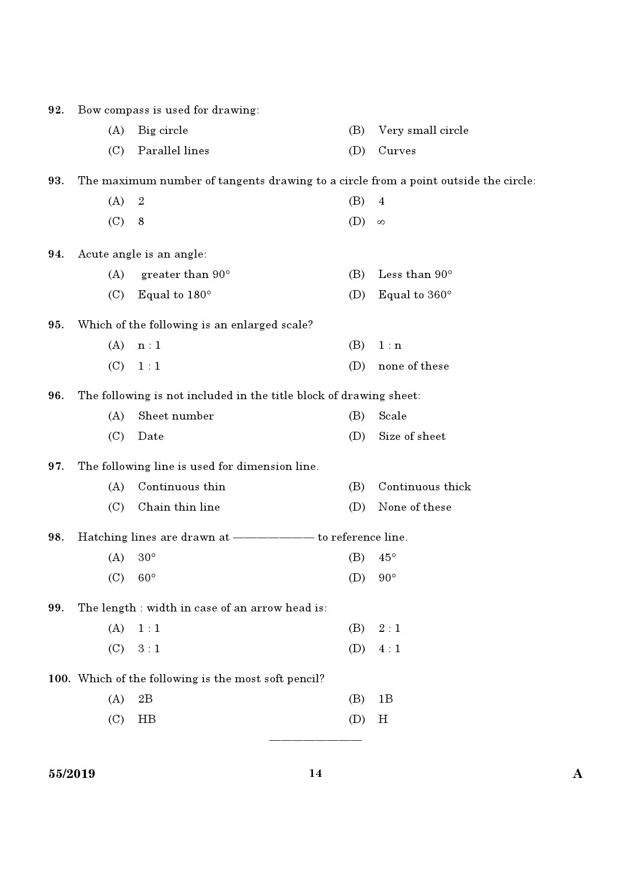 KPSC Draftsman Grade II Mechanical Exam 2019 Code 552019 12