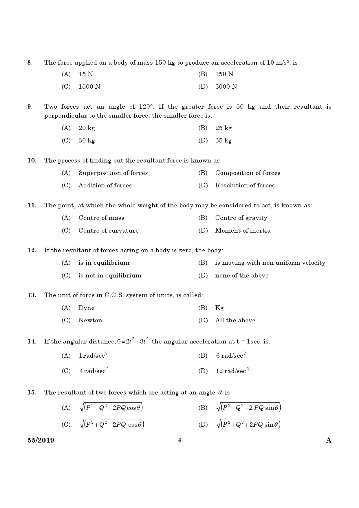 KPSC Draftsman Grade II Mechanical Exam 2019 Code 552019 2