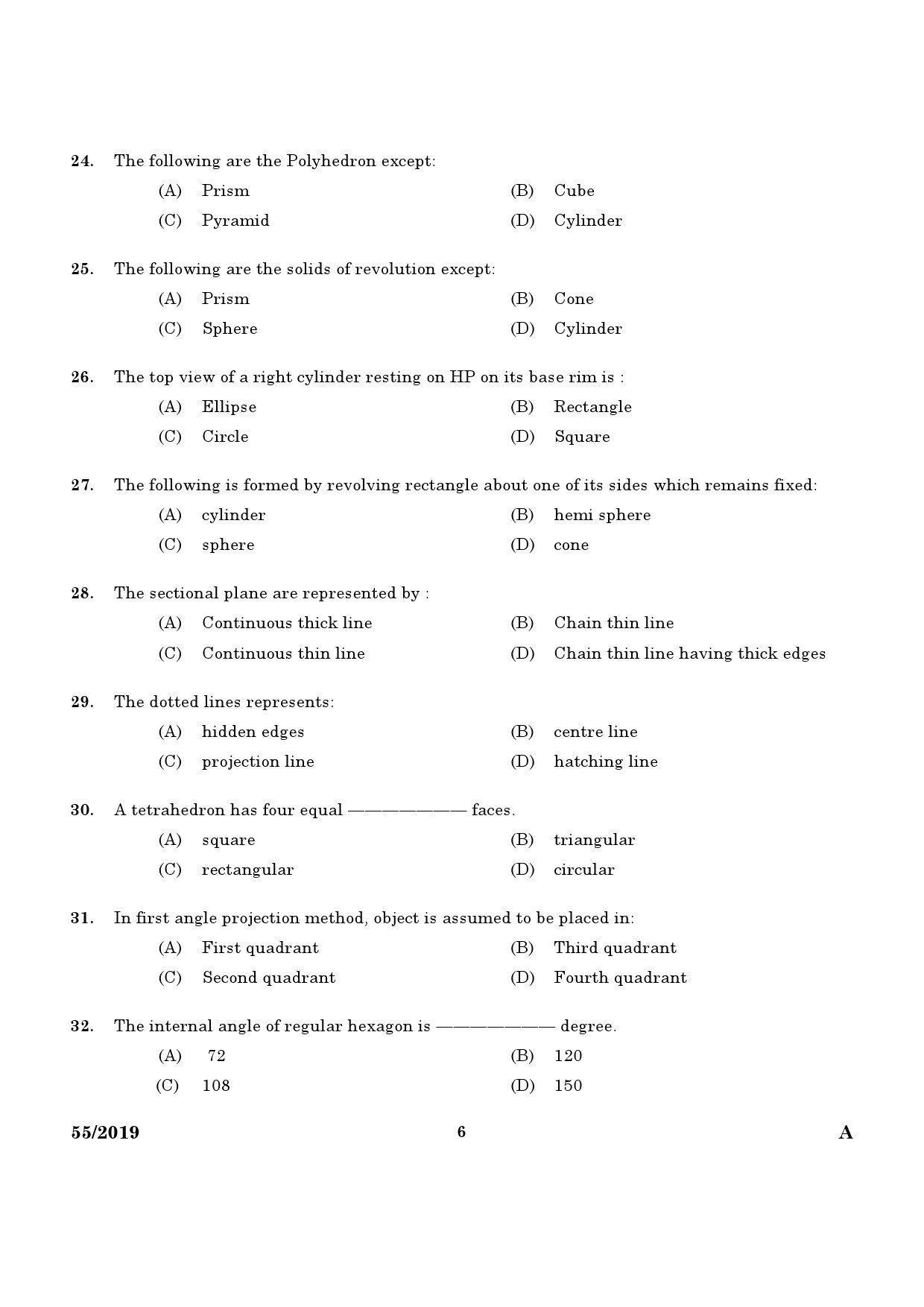 KPSC Draftsman Grade II Mechanical Exam 2019 Code 552019 4