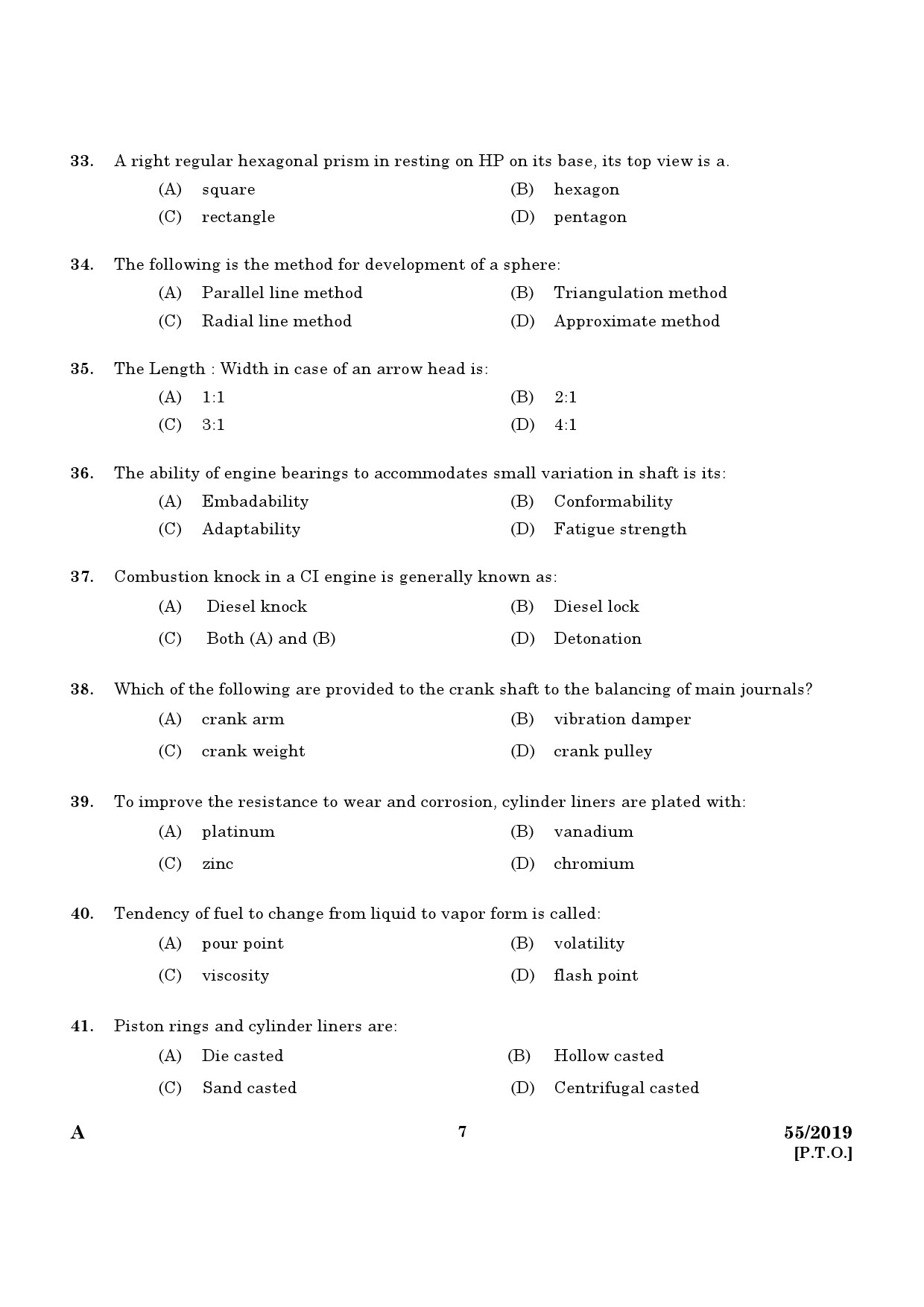 KPSC Draftsman Grade II Mechanical Exam 2019 Code 552019 5