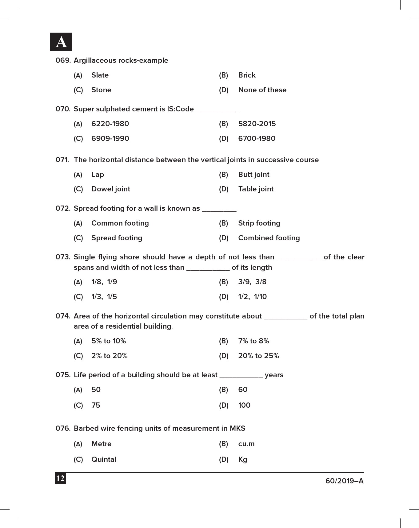 KPSC Draftsman Grade III Civil Exam 2019 Code 0602019 11