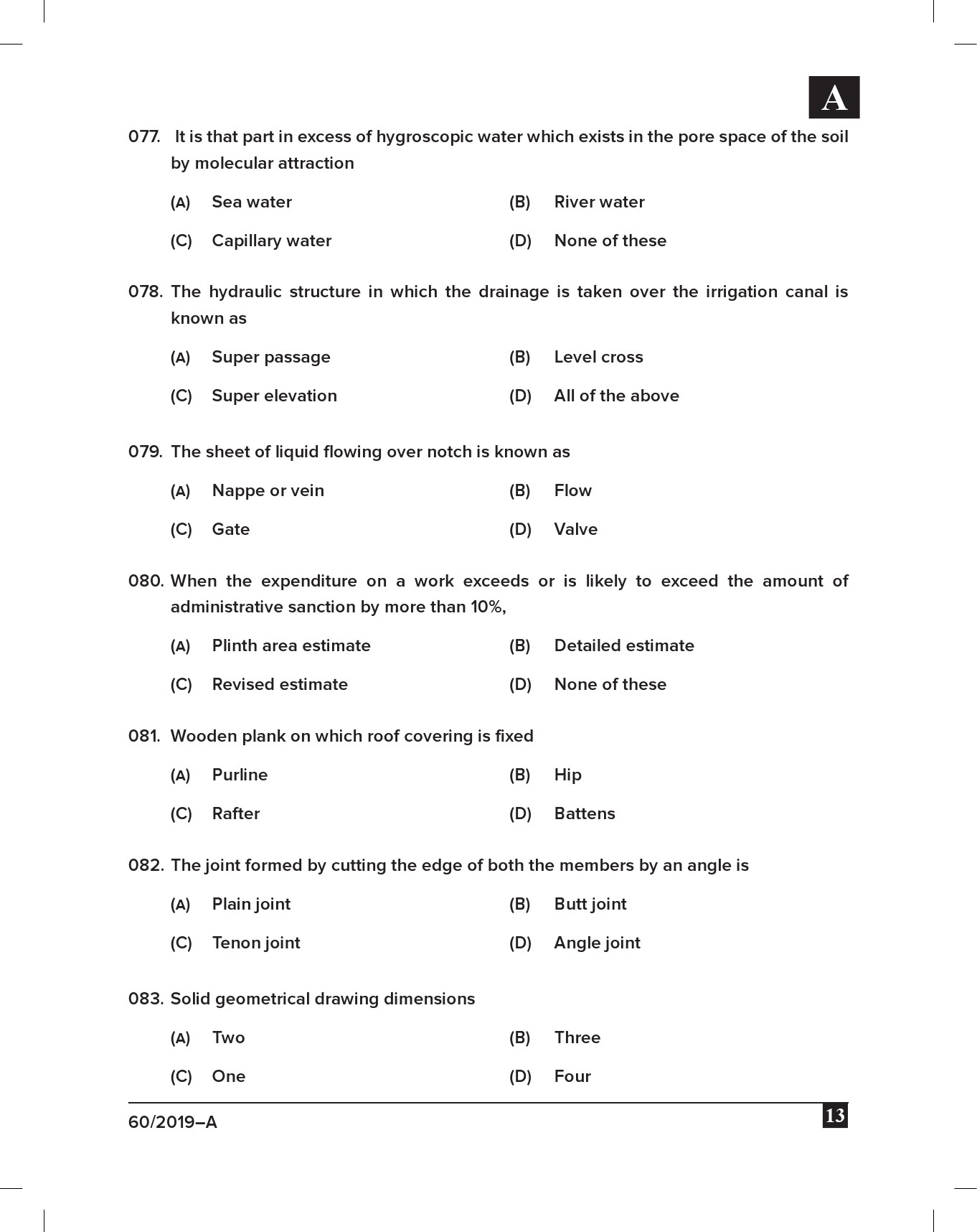 KPSC Draftsman Grade III Civil Exam 2019 Code 0602019 12