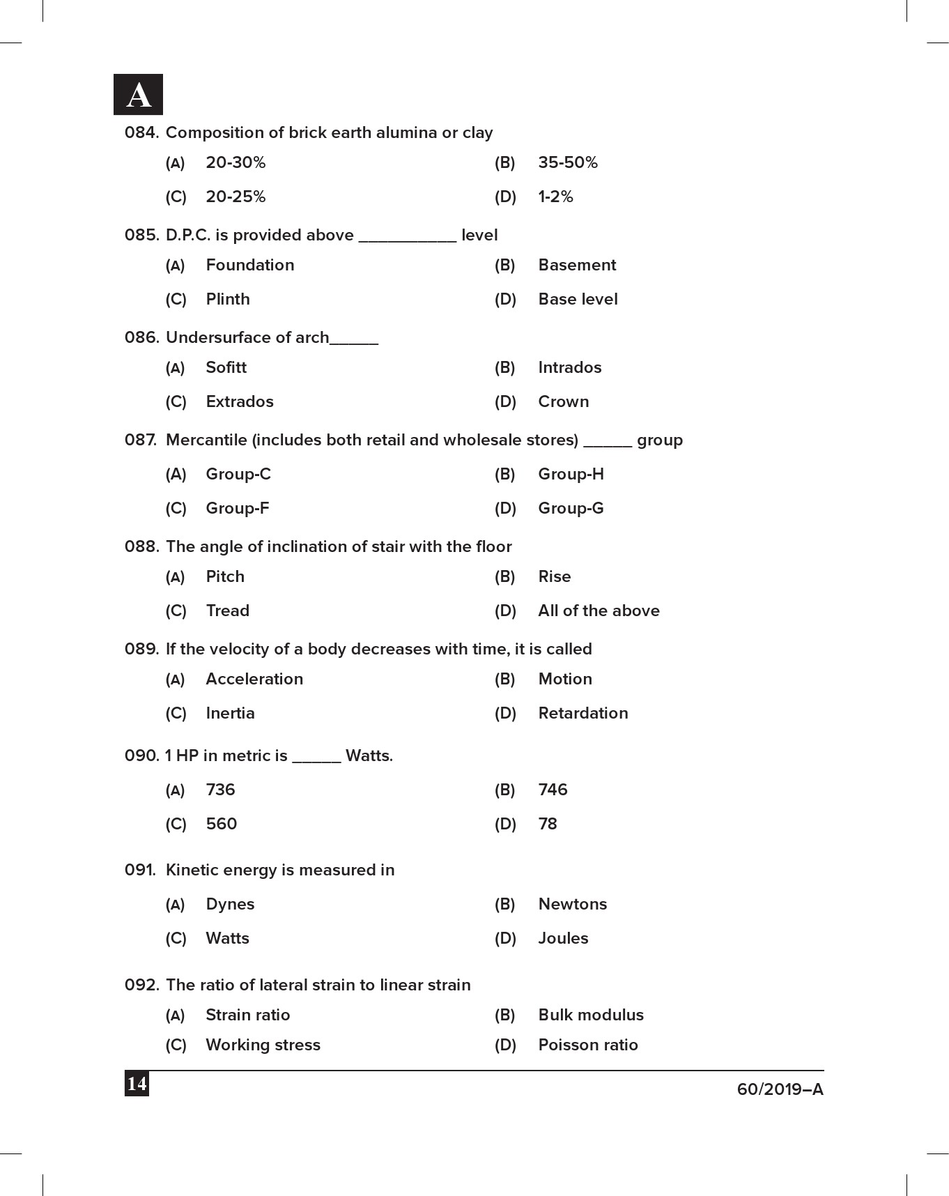 KPSC Draftsman Grade III Civil Exam 2019 Code 0602019 13