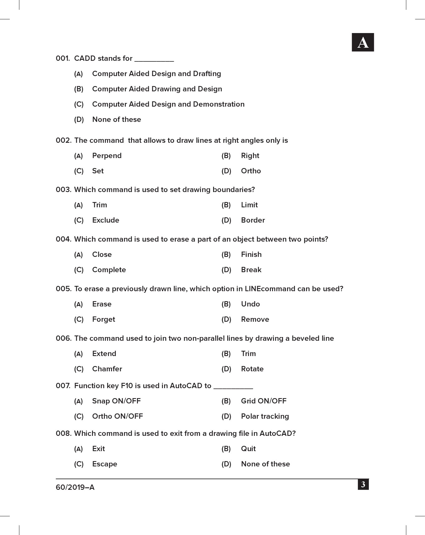 KPSC Draftsman Grade III Civil Exam 2019 Code 0602019 2