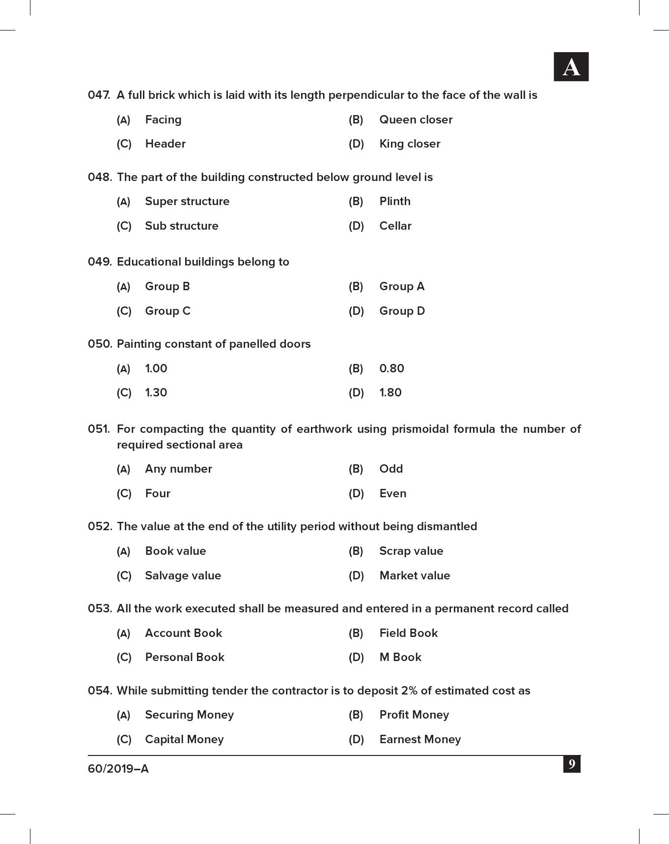 KPSC Draftsman Grade III Civil Exam 2019 Code 0602019 8