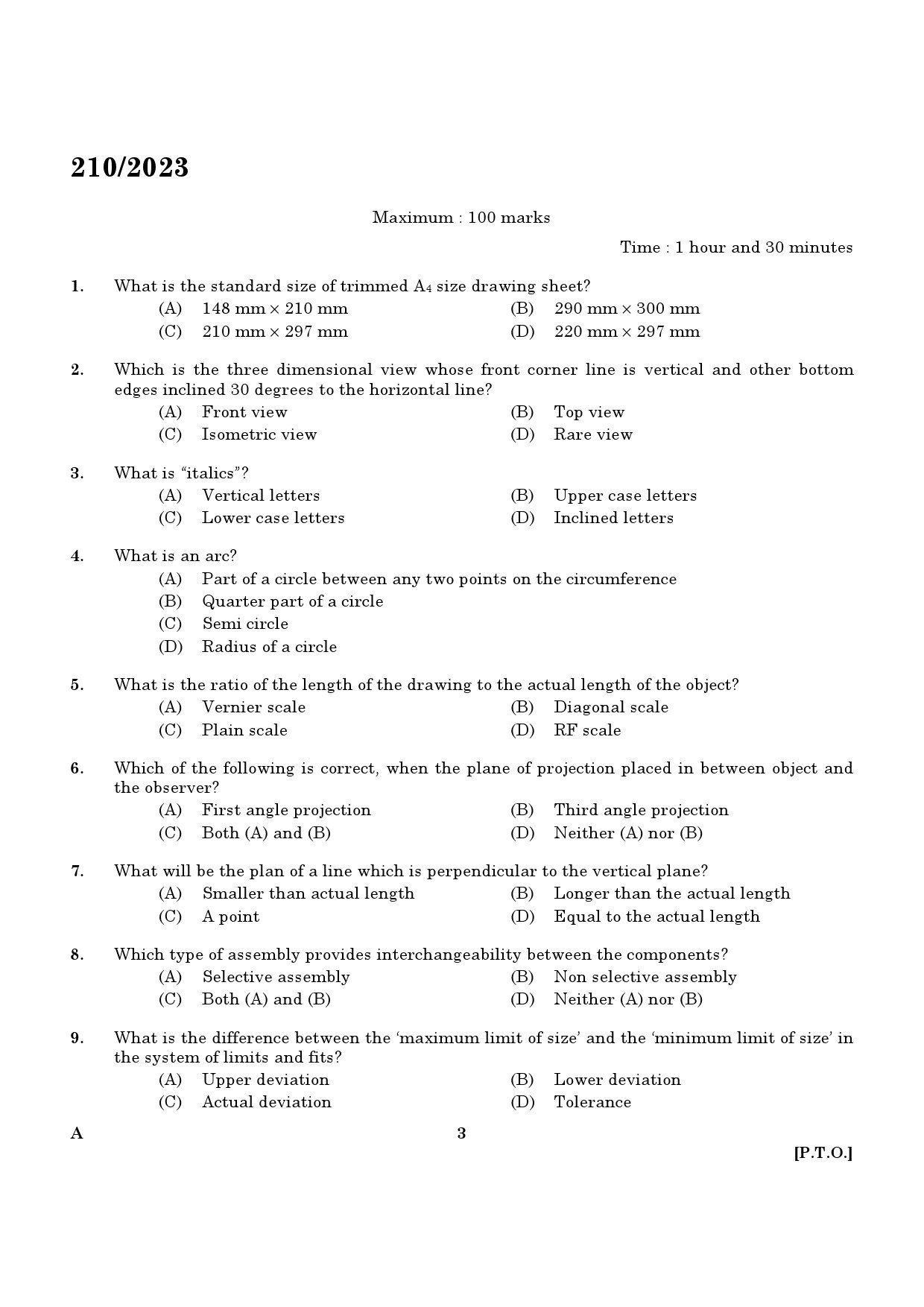 KPSC Draftsman Grade III Exam 2023 Code 2102023 1