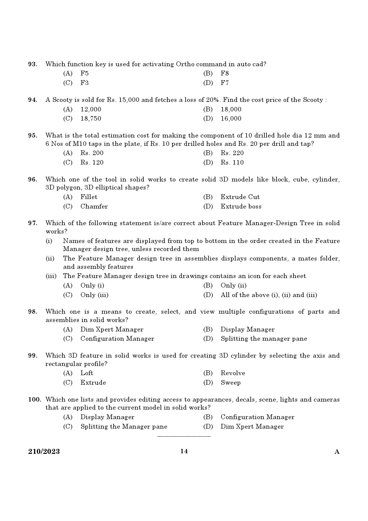 KPSC Draftsman Grade III Exam 2023 Code 2102023 12