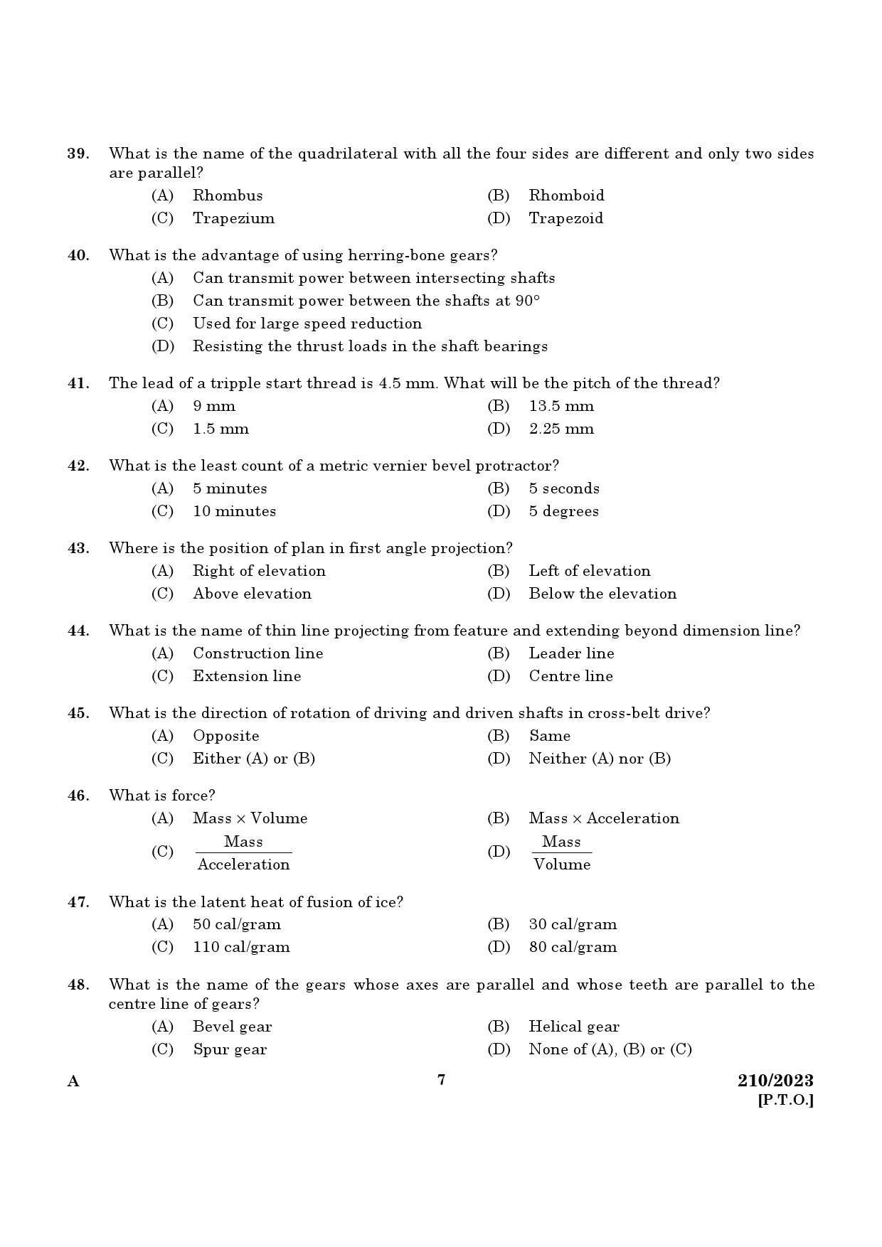 KPSC Draftsman Grade III Exam 2023 Code 2102023 5