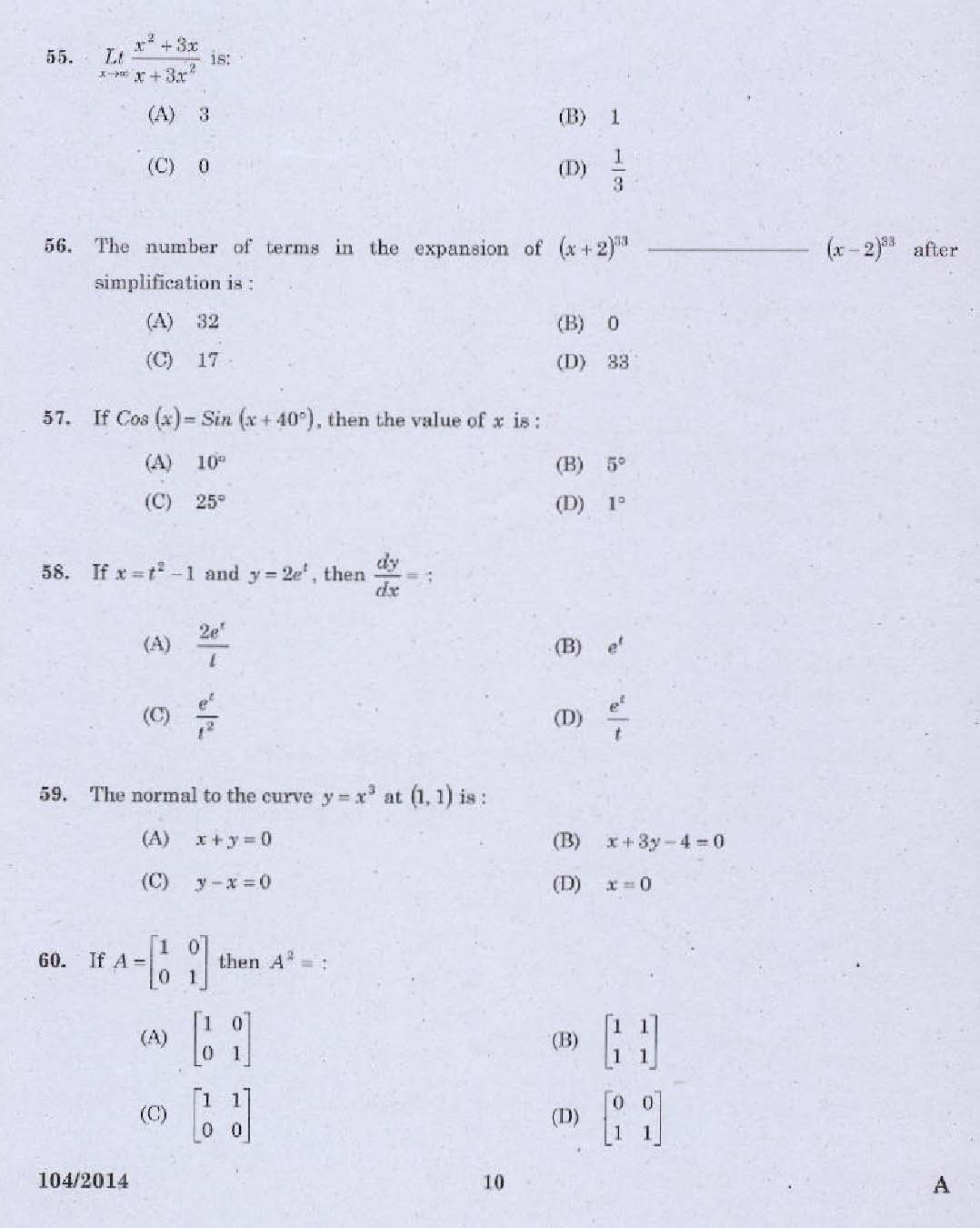 KPSC Draftsman Mechanical Grade I Exam 2014 Code 1042014 8