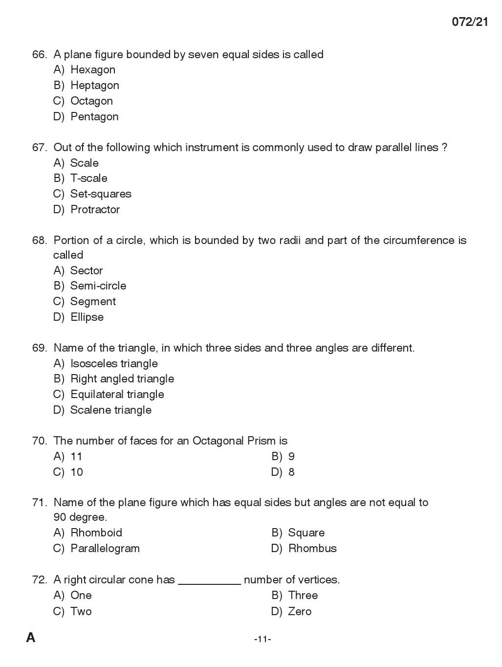 KPSC Draftsman Mechanical Grade III Exam 2021 Code 0722021 10