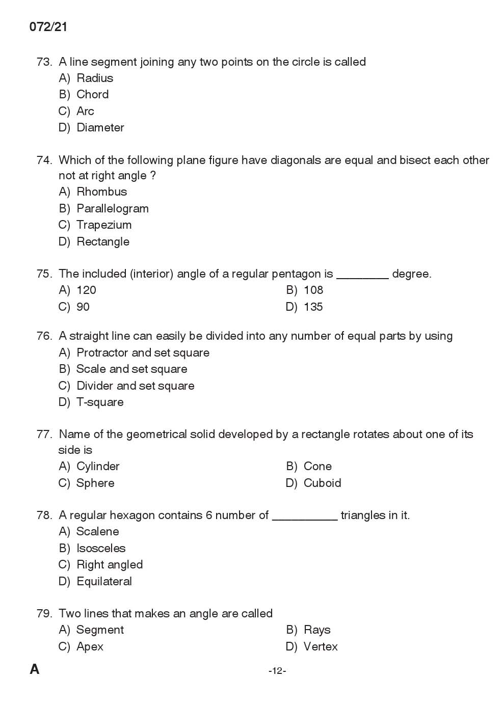 KPSC Draftsman Mechanical Grade III Exam 2021 Code 0722021 11