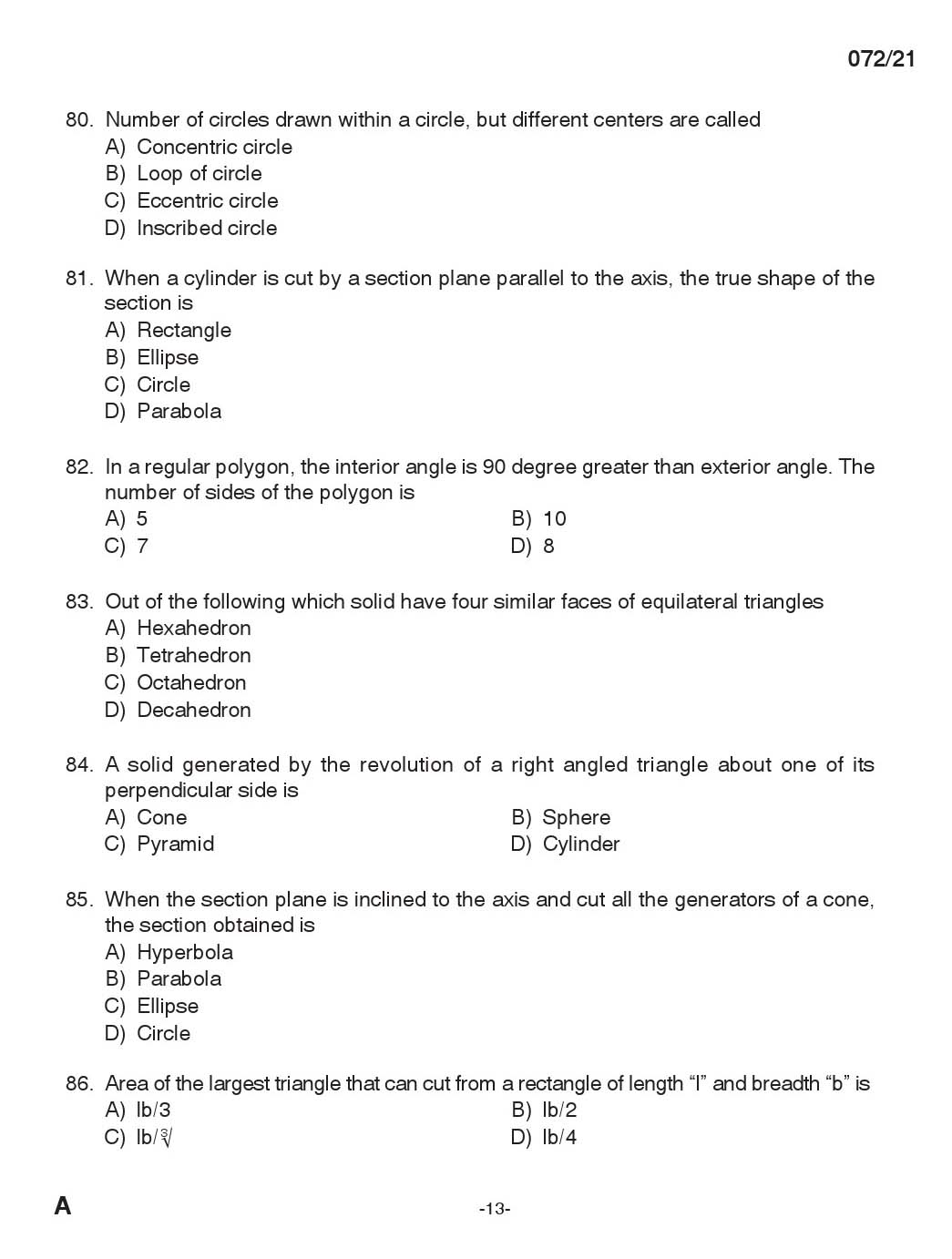 KPSC Draftsman Mechanical Grade III Exam 2021 Code 0722021 12