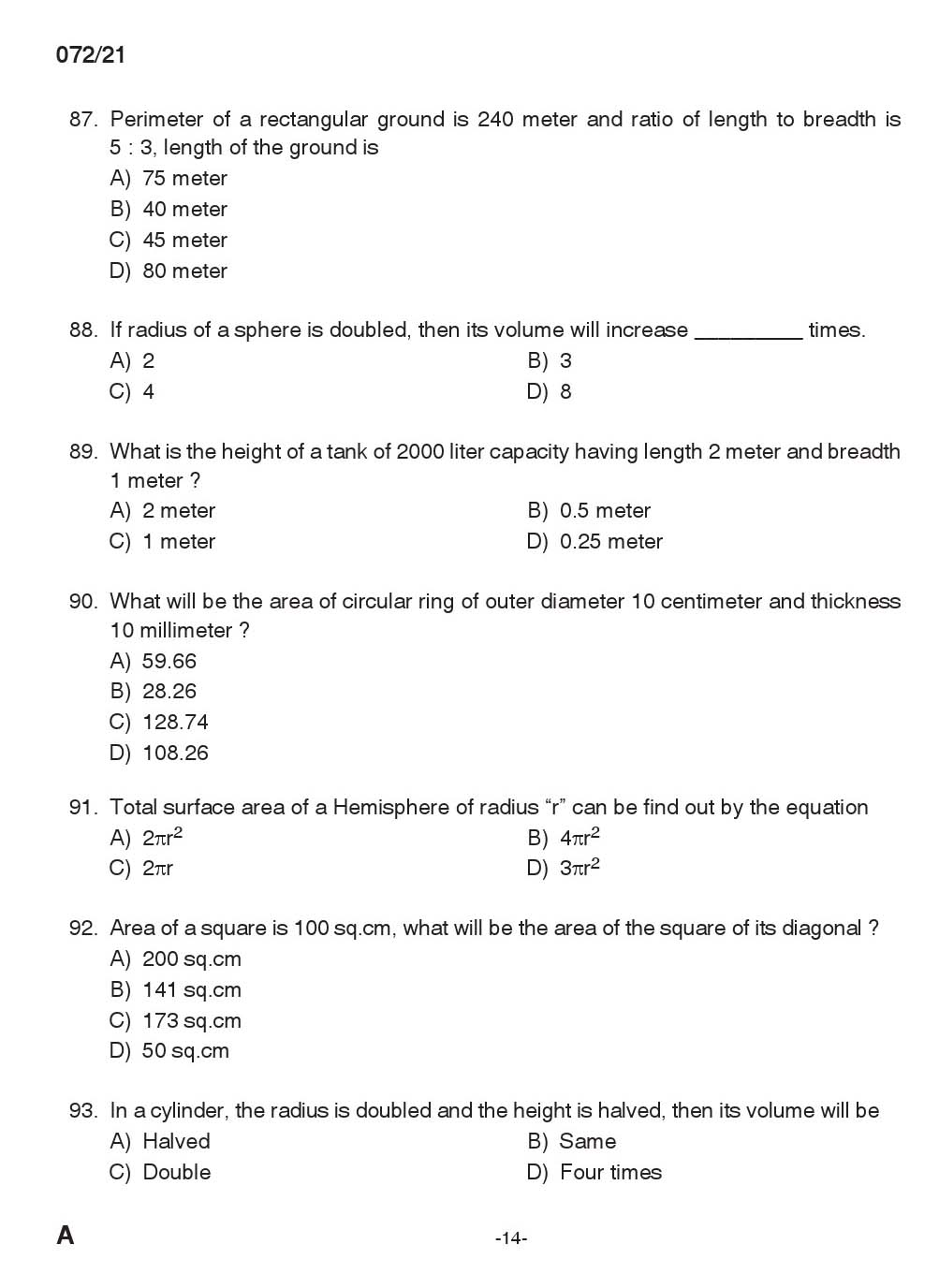 KPSC Draftsman Mechanical Grade III Exam 2021 Code 0722021 13