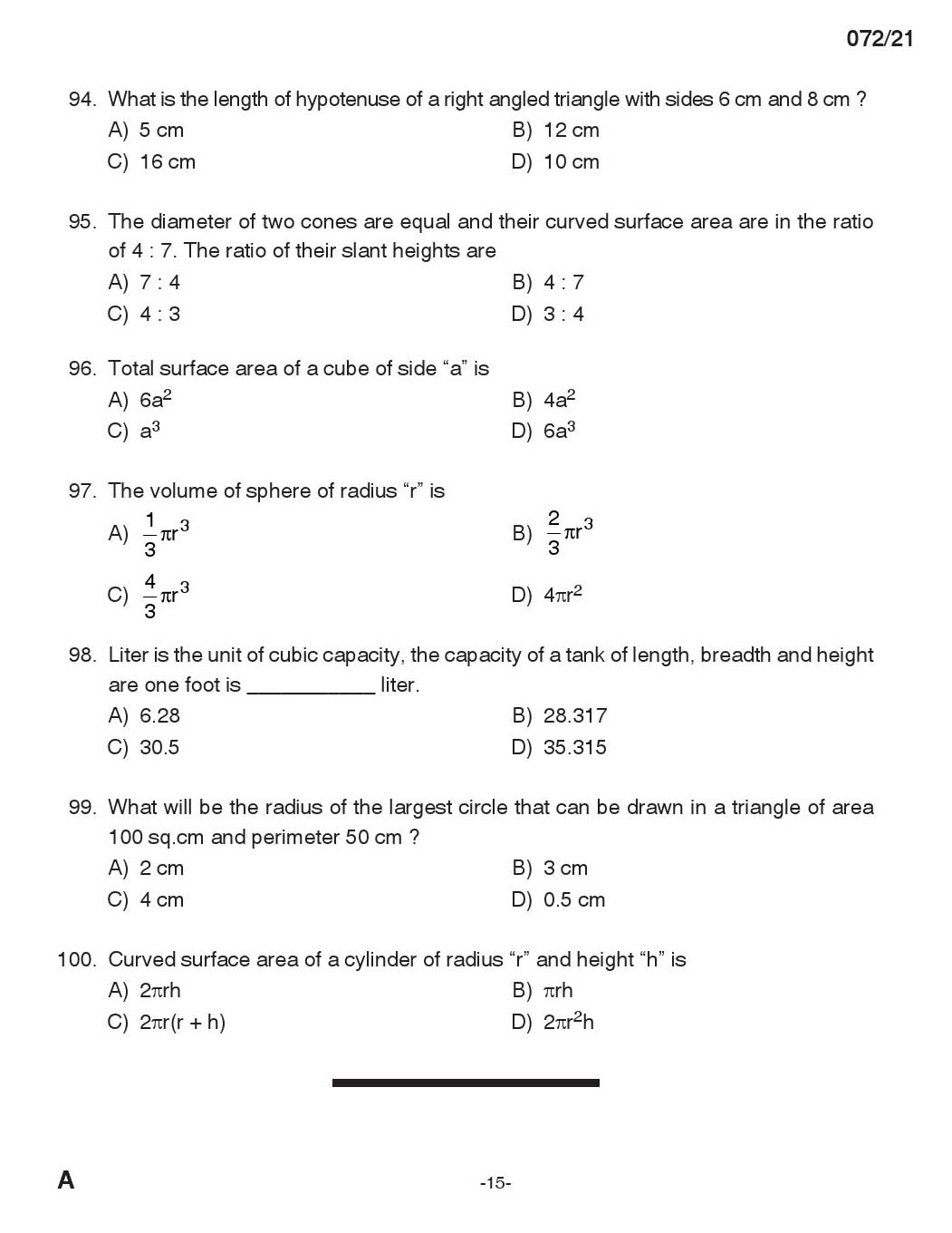 KPSC Draftsman Mechanical Grade III Exam 2021 Code 0722021 14