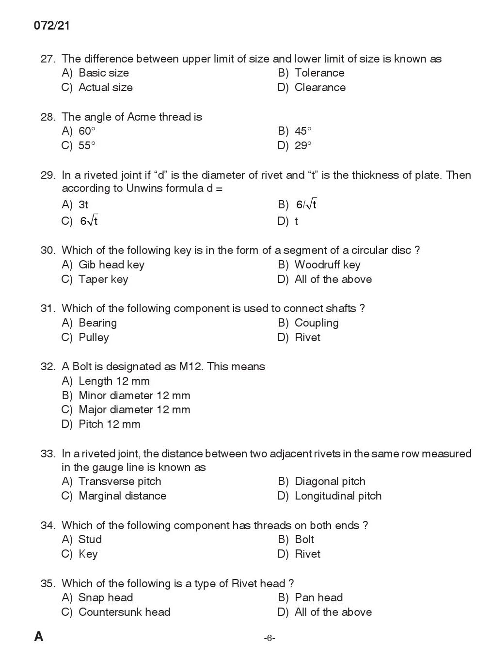 KPSC Draftsman Mechanical Grade III Exam 2021 Code 0722021 5