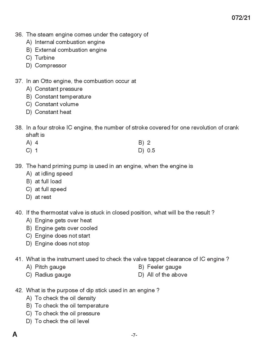 KPSC Draftsman Mechanical Grade III Exam 2021 Code 0722021 6