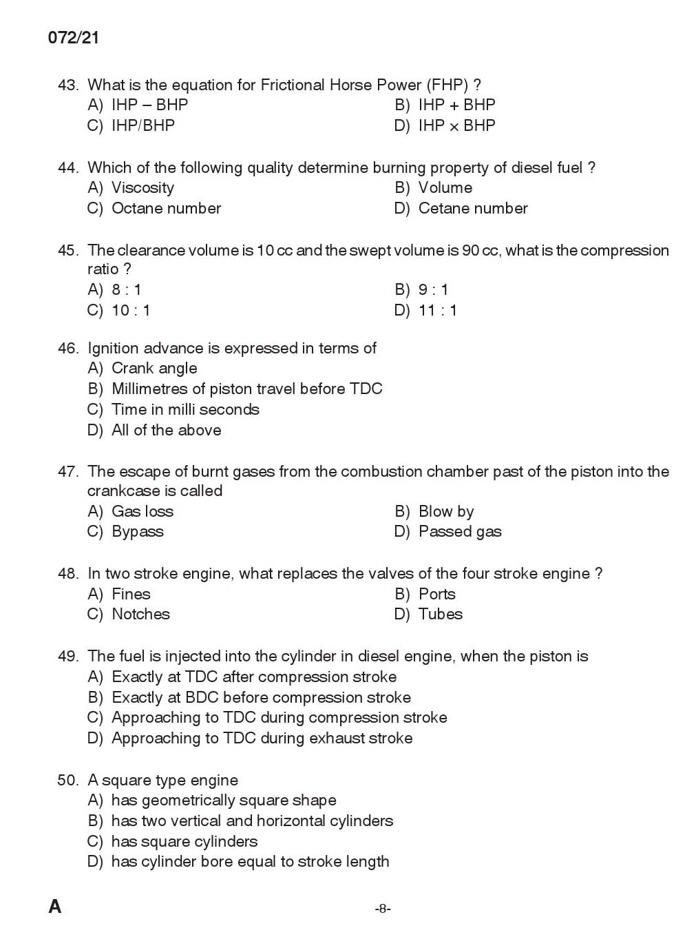 KPSC Draftsman Mechanical Grade III Exam 2021 Code 0722021 7