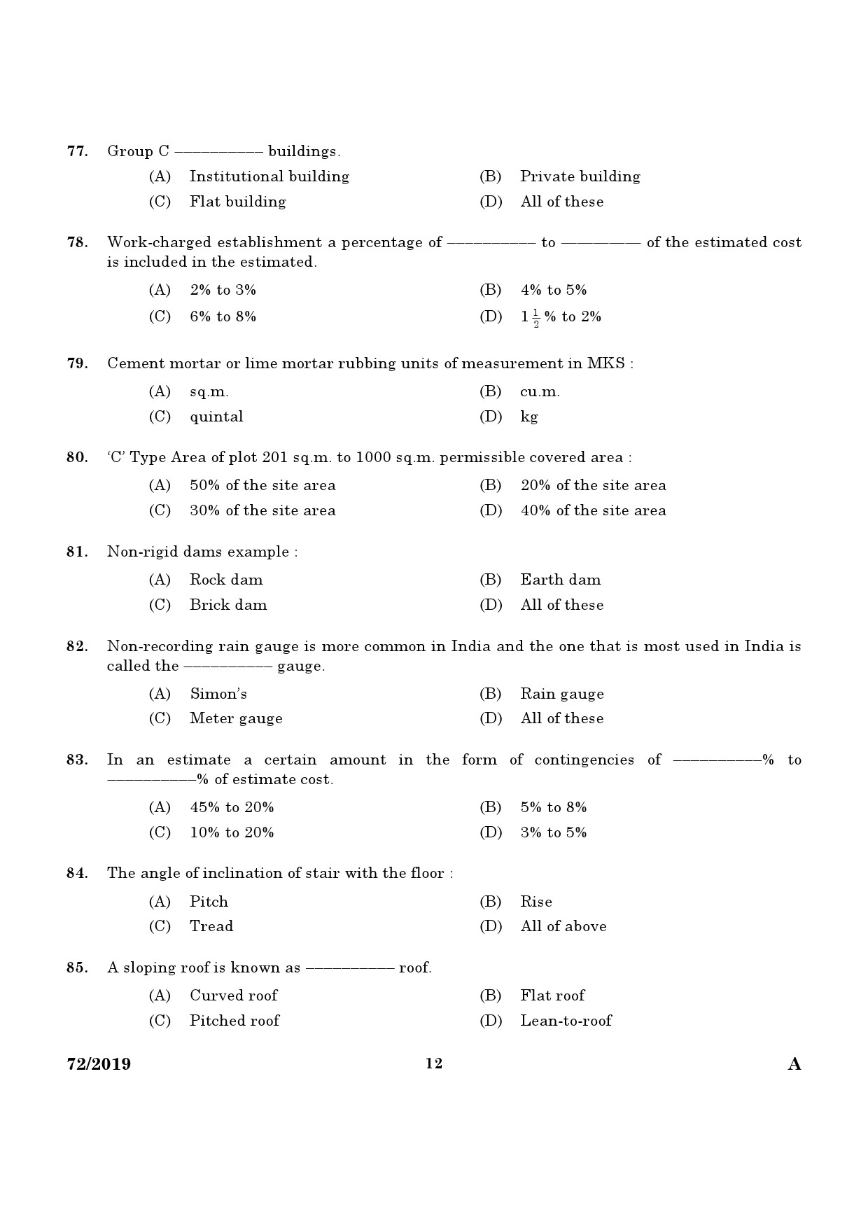 KPSC Draughtsman Grade II Civil Exam 2019 Code 722019 10