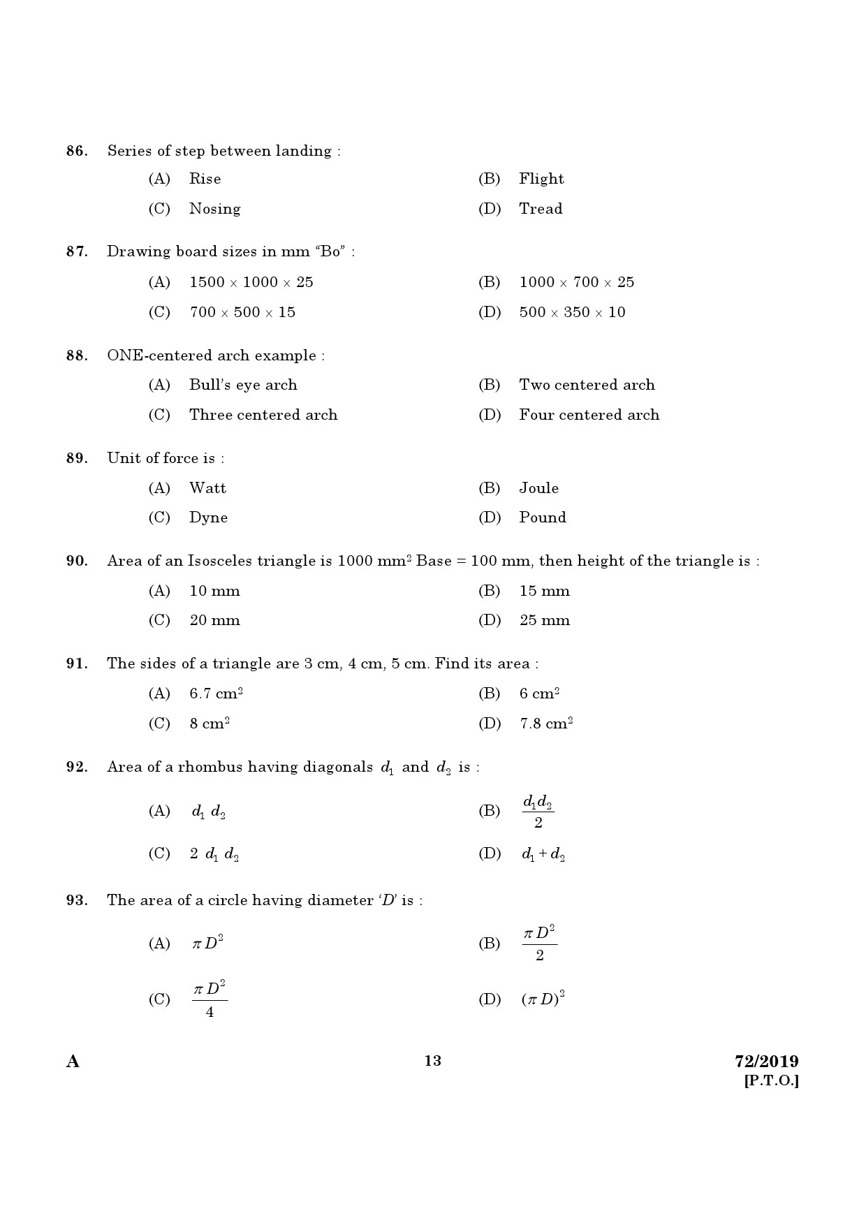 KPSC Draughtsman Grade II Civil Exam 2019 Code 722019 11