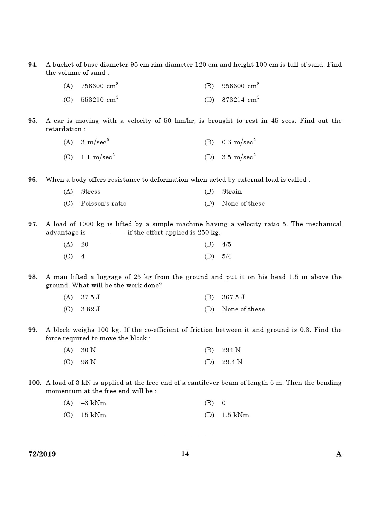 KPSC Draughtsman Grade II Civil Exam 2019 Code 722019 12