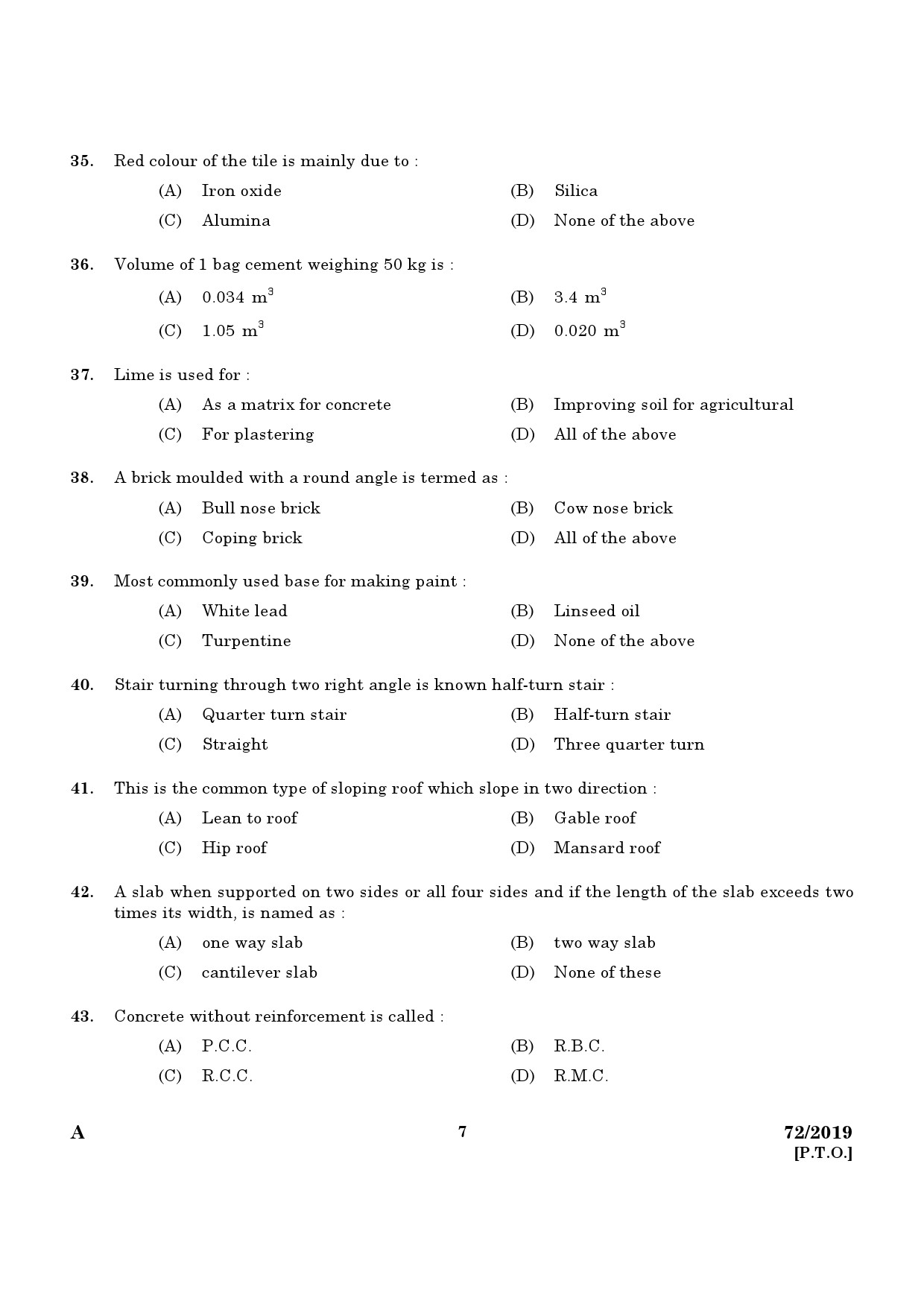 KPSC Draughtsman Grade II Civil Exam 2019 Code 722019 5