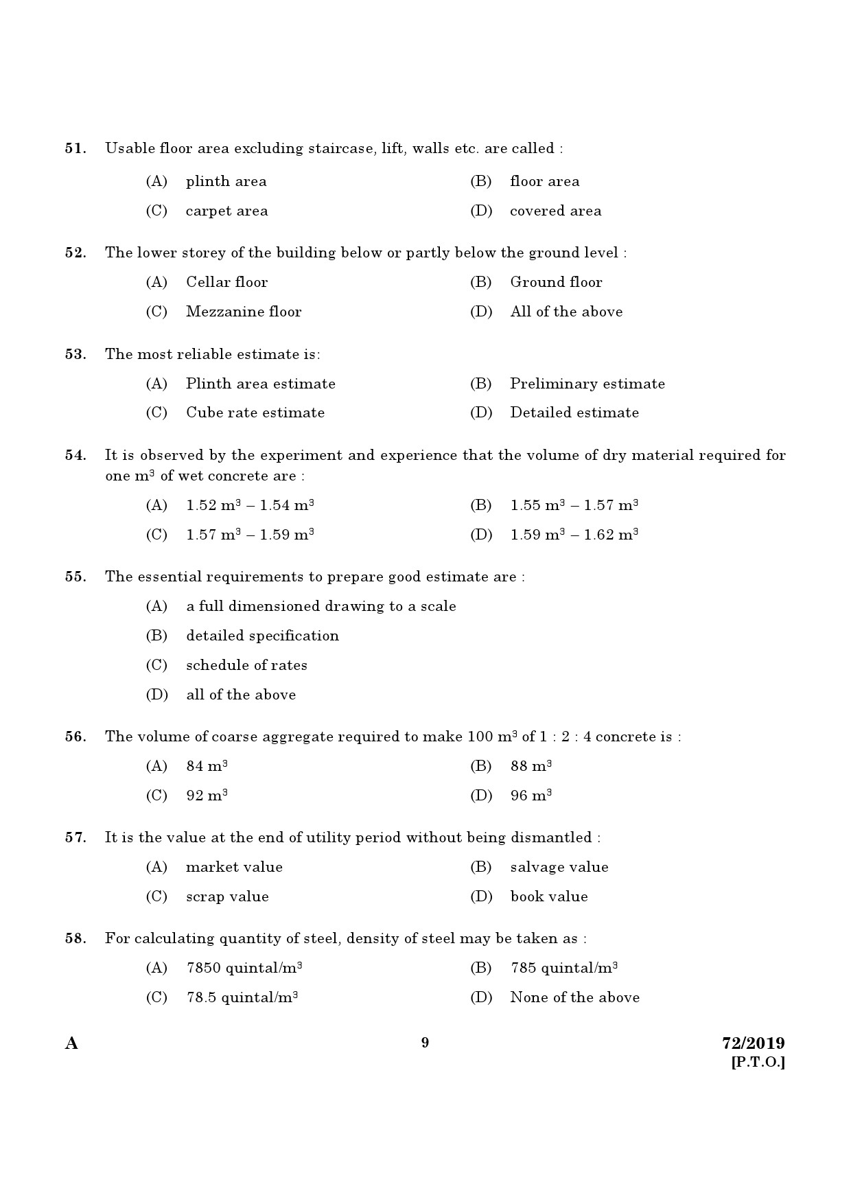 KPSC Draughtsman Grade II Civil Exam 2019 Code 722019 7