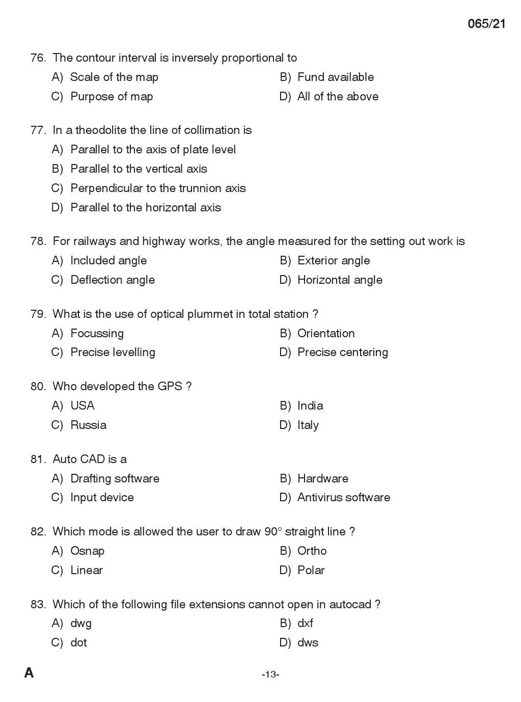 KPSC Draughtsman Grade II Civil Exam 2021 Code 0652021 12